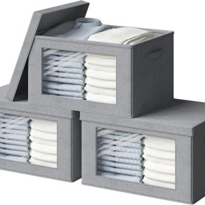 Contenedores de almacenamiento con tapas, cajas de almacenamiento de tela transparente para ventana, cestas de almacenamiento plegables con asas, Contenedores de almacenamiento con tapas, cajas de almacenamiento de tela transparente para ventana, cestas de almacenamiento plegables con asas,