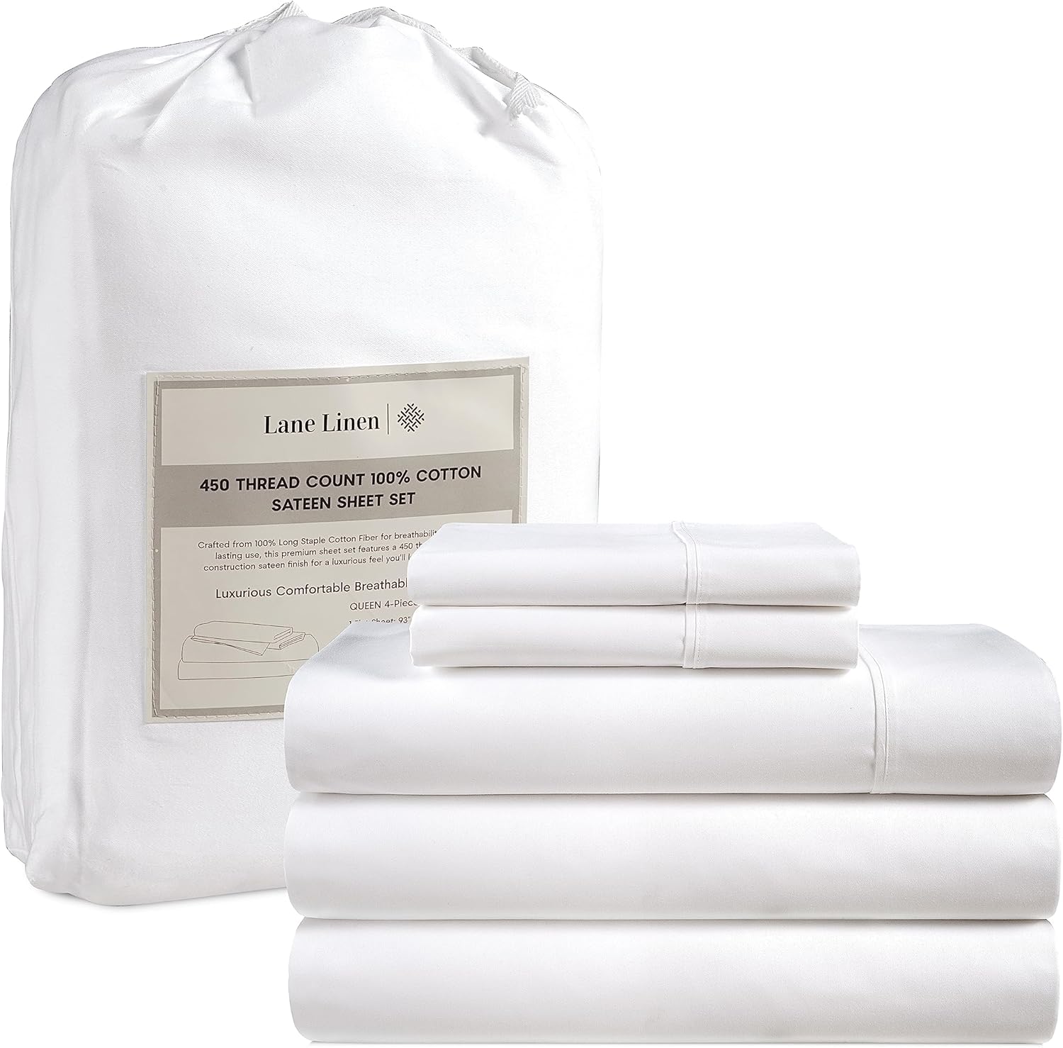 LANE LINEN – Sábanas tamaño Split King para cama ajustable, 450 hilos, 100% algodón, 2 sábanas bajeras individuales XL, con bolsillo profundo,