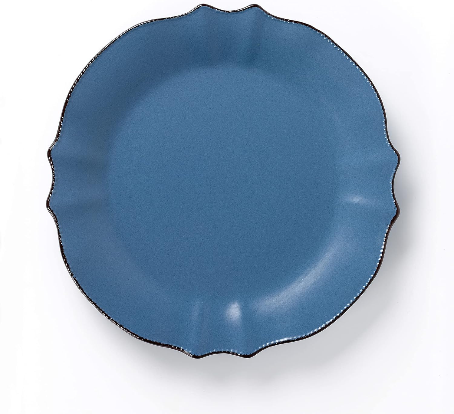 Lorren Home Trends Vajilla azul Yale de 16 piezas con borde festoneado