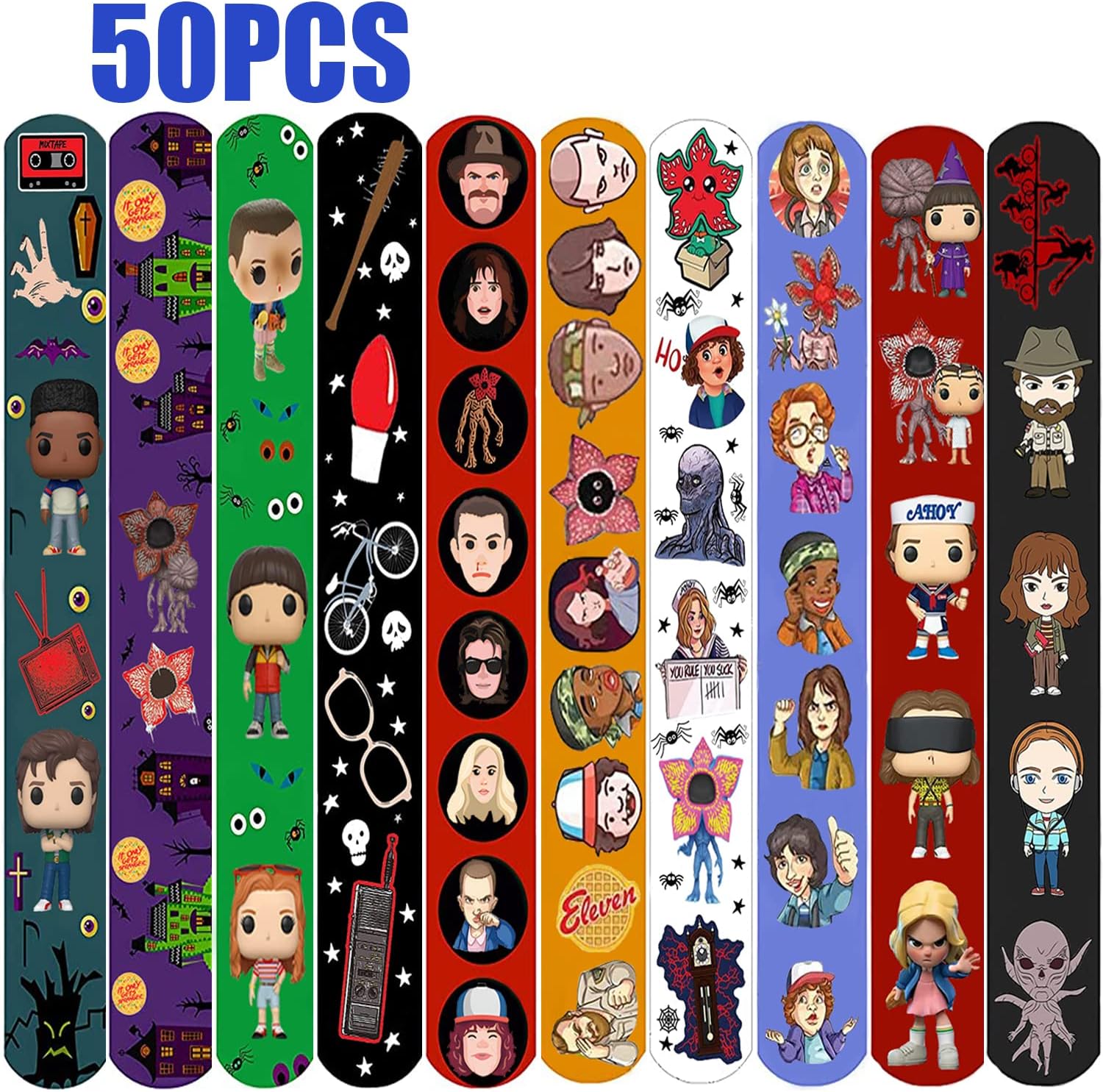 Juego de pulseras Stranger Slap para niños, regalos de fiesta con temática extraña, suministros de fiesta de cumpleaños, decoraciones de bolsas de