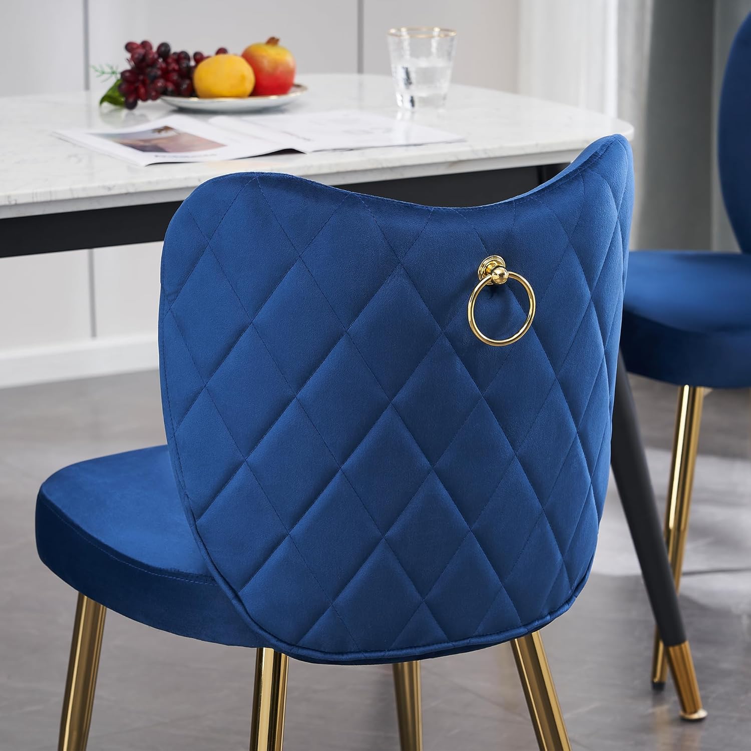RHYNZEE Sillas de terciopelo sin brazos para sala de estar, comedor con patas de metal dorado, silla auxiliar tapizada moderna de mediados de siglo