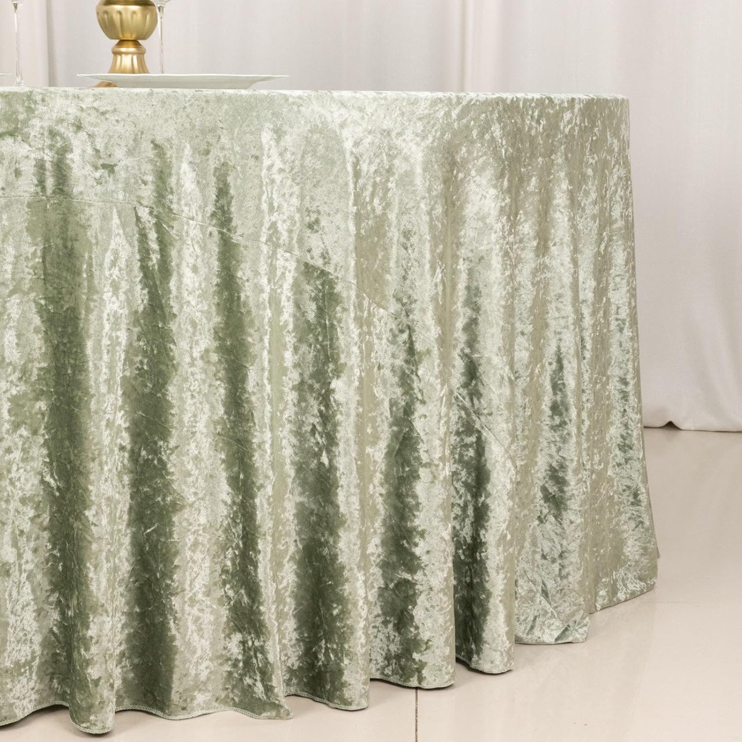 Efavormart – Mantel redondo de terciopelo triturado prémium de 120 pulgadas, color verde salvia