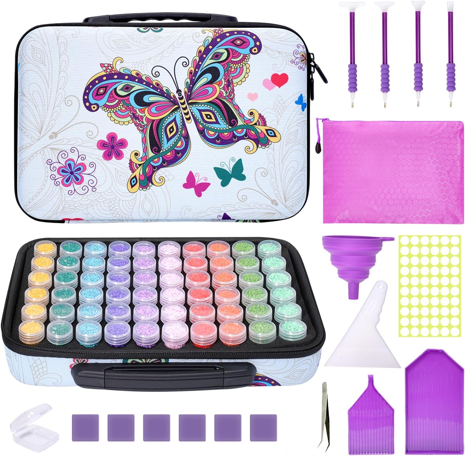 MoeeBtee Contenedores de almacenamiento de pintura de diamante, 60 ranuras para accesorios y herramientas de pintura de diamante, estuche