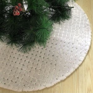 DegGod Faldas de árbol de Navidad blancas como la nieve con lentejuelas plateadas, 30 pulgadas de piel sintética de felpa para árbol de Navidad, DegGod Faldas de árbol de Navidad blancas como la nieve con lentejuelas plateadas, 30 pulgadas de piel sintética de felpa para árbol de Navidad,
