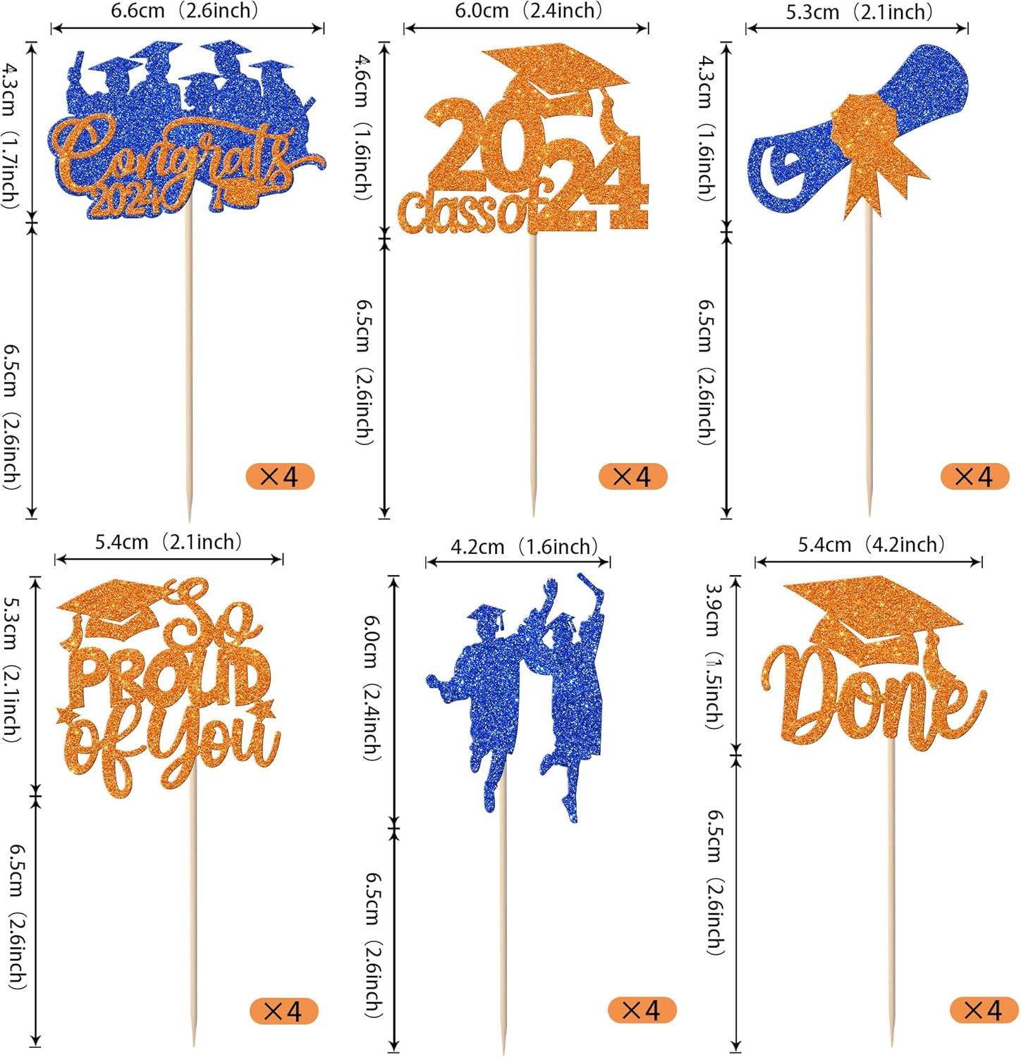 Paquete de 24 adornos para cupcakes Class of 2024 con purpurina Felicidades 2024 Done Diploma Cupcake Picks for So Proud of You 2024 – Decoraciones