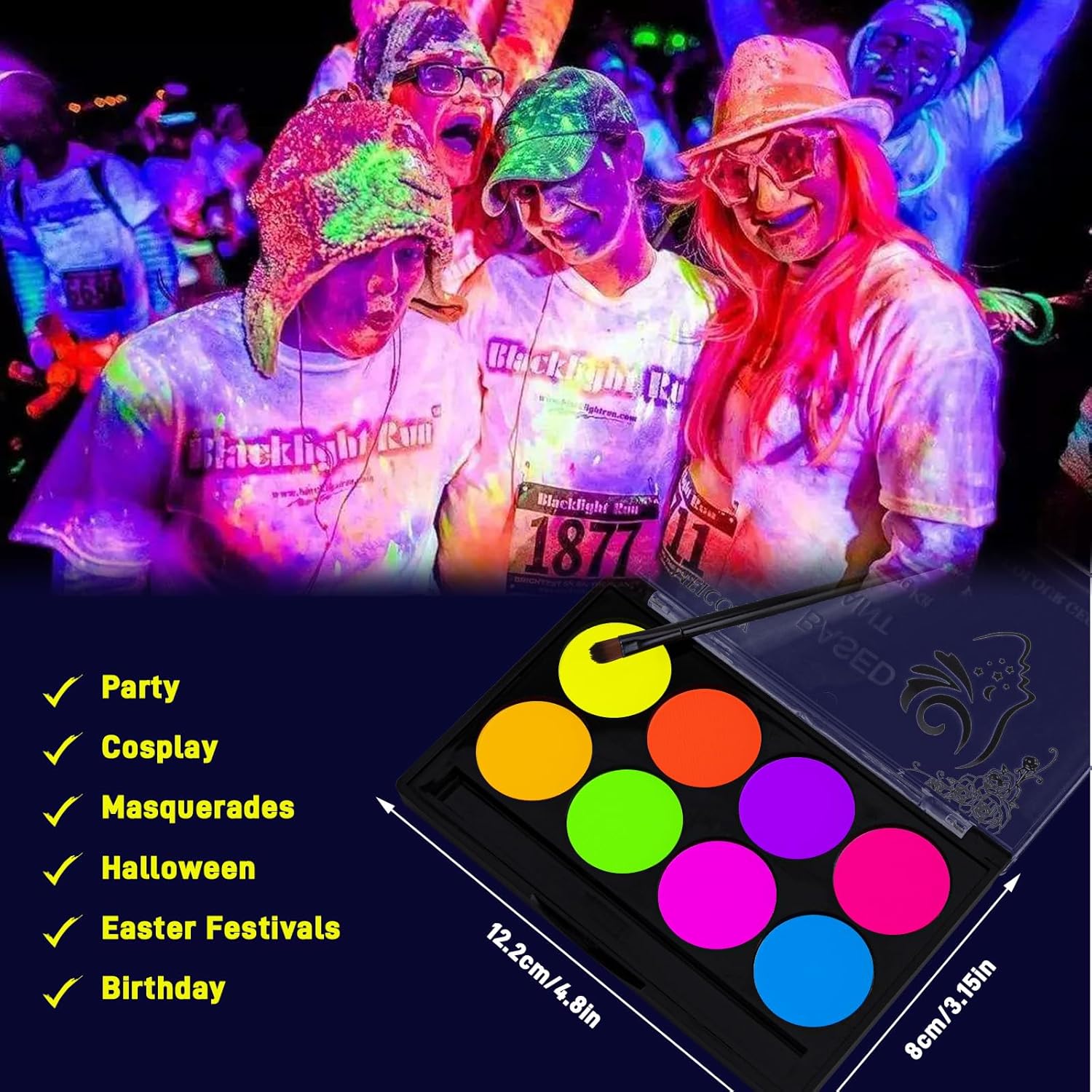 Pintura que brilla en la oscuridad que brilla con luz negra UV, pintura facial para Halloween, accesorios de neón, pintura facial que brilla en la