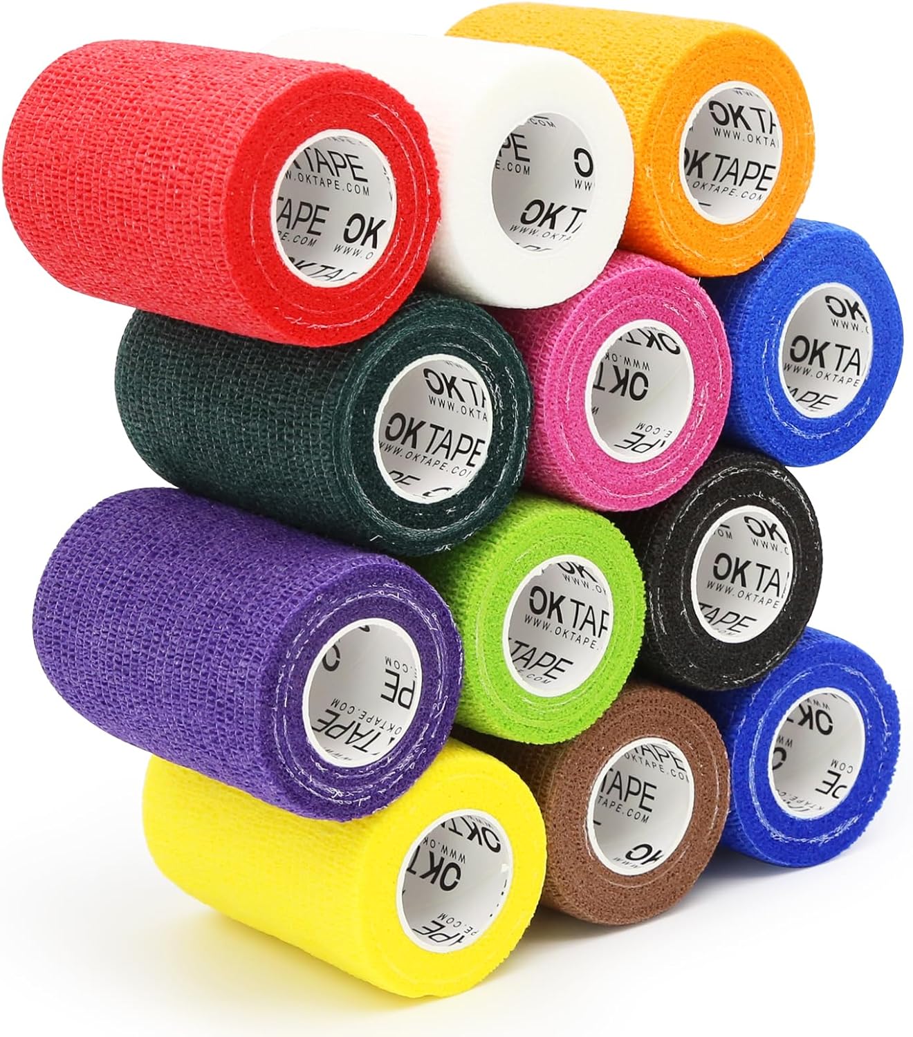 OK TAPE Vendajes cohesivos autoadherentes  12 paquetes, 3 pulgadas x 5 yardas, vendaje autoadhesivo no tejido para pulgar, dedo, muñeca, tobillo,