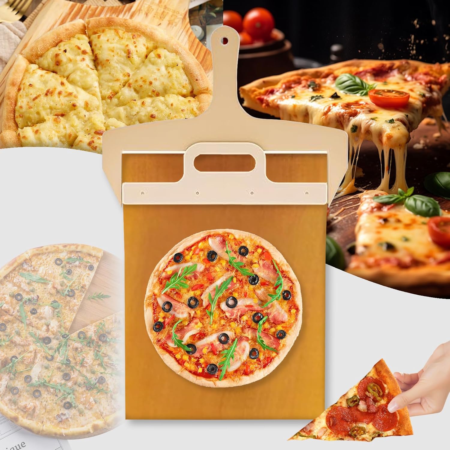 CCIJESW Pela deslizante de pizza, 20.6 x 13.7 pulgadas, herramienta deslizante de pizza con mango para transferir la corteza de pizza, accesorios de