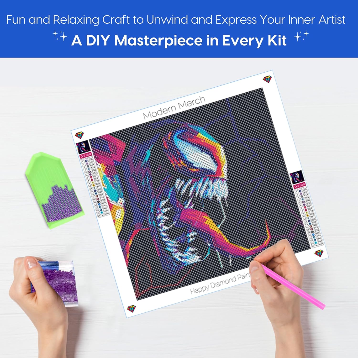 Modern Merch Kits de pintura de diamantes Venom para adultos, arte de diamantes de Marvel grande para adultos, manualidades para adultos, taladro