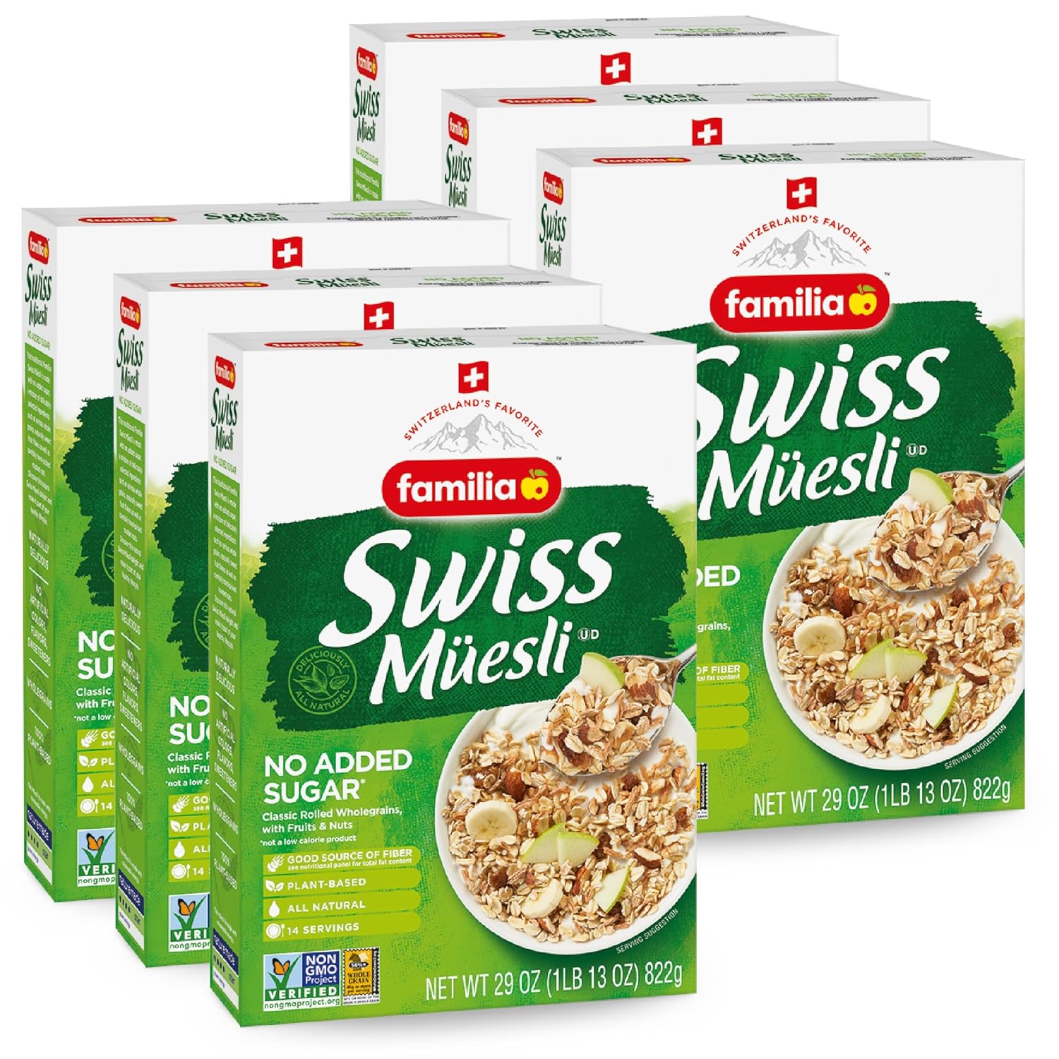 Familia Cereal suizo Muesli, paquete múltiple de 6 x 29 onzas, sin azúcar añadido, 29 onzas (paquete de 6)