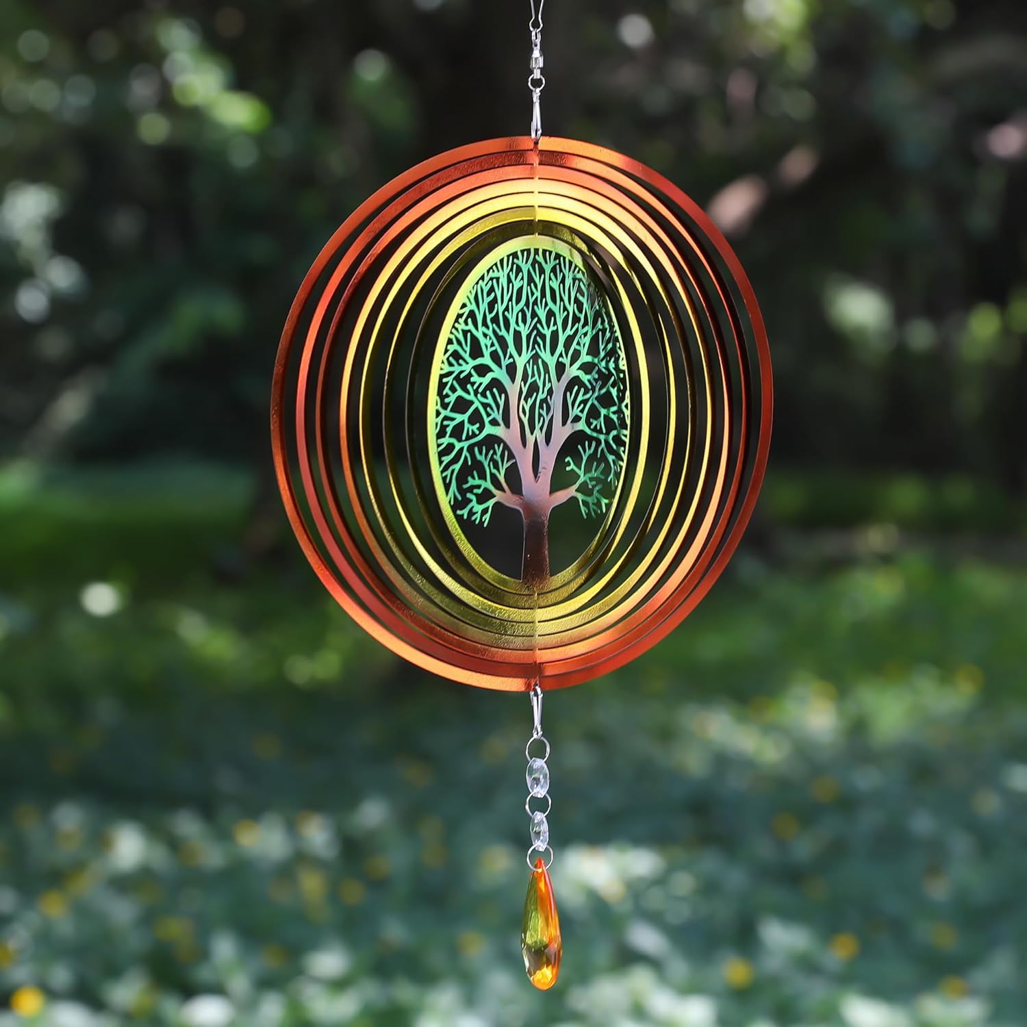 Tree Life – Molinillo de viento 3D de acero inoxidable para decoración de jardín en interiores y exteriores, adornos para manualidades, 8 pulgadas,