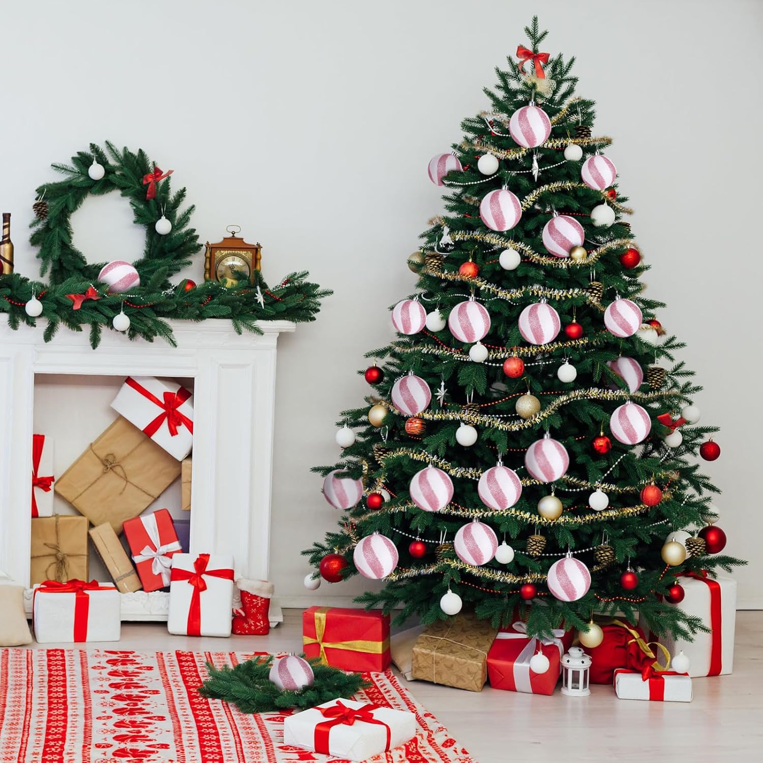 Liliful 12 bolas de Navidad de 3.15 pulgadas, con purpurina, decoración de árbol de Navidad, adornos de Navidad pintados de plástico, adornos para
