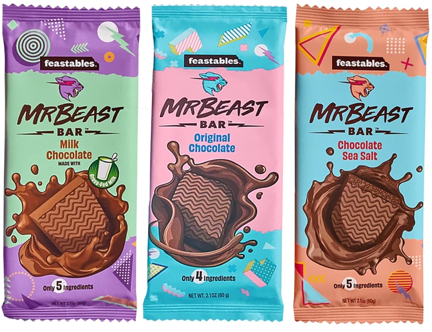 Beast Bar – Barras de chocolate con sal marina, chocolate original, barras de chocolate con leche (paquete de 3)
