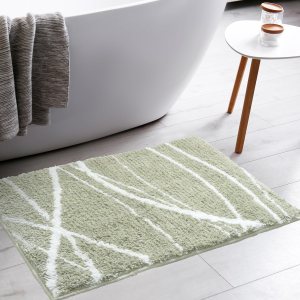 Tititex Alfombra de baño de lujo verde salvia con línea curva blanca, 20 x 32 pulgadas, alfombra de baño de microfibra extra suave y absorbente, Tititex Alfombra de baño de lujo verde salvia con línea curva blanca, 20 x 32 pulgadas, alfombra de baño de microfibra extra suave y absorbente,