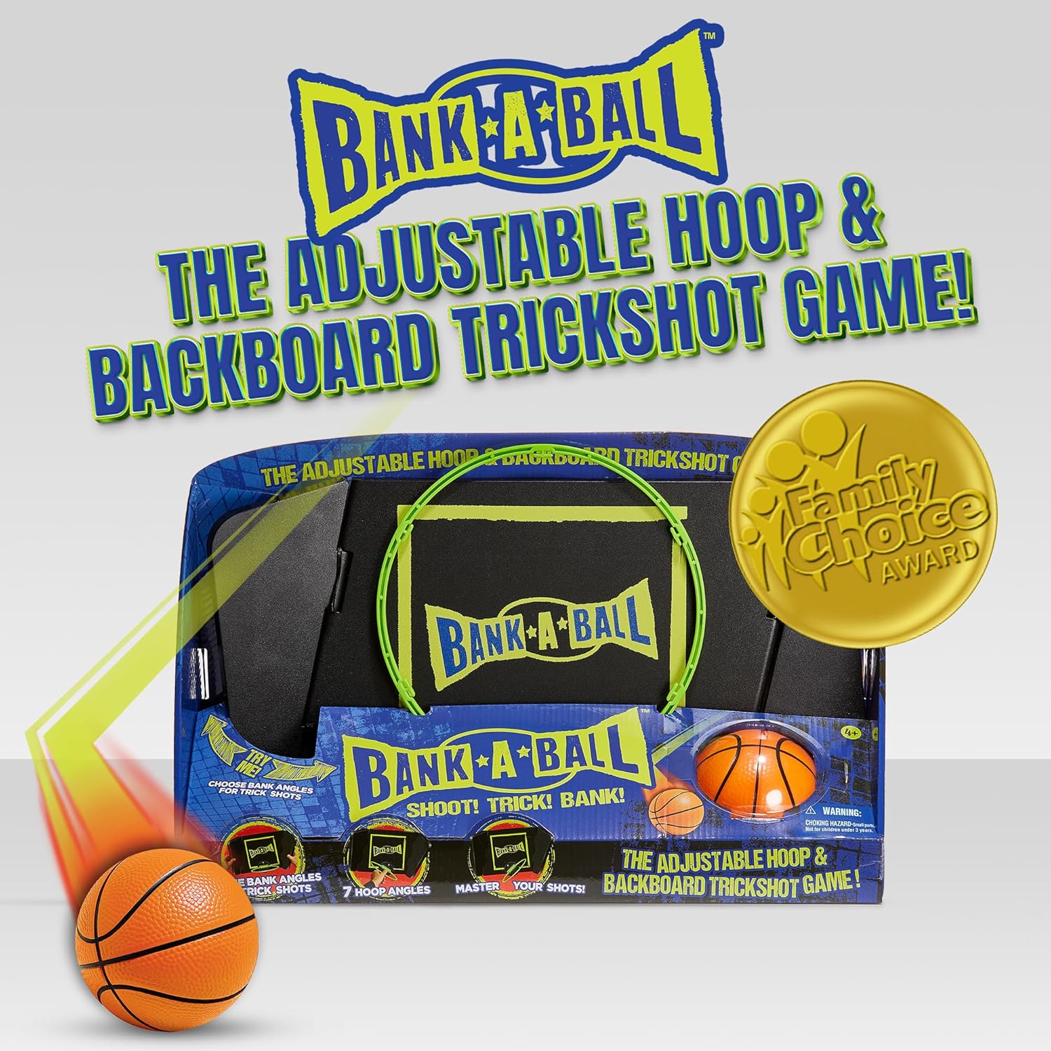 Bank-A-Ball Mini aro de baloncesto para adultos o niños, juego de juego ajustable portátil para interiores con bola, aro sobre la puerta con tablero