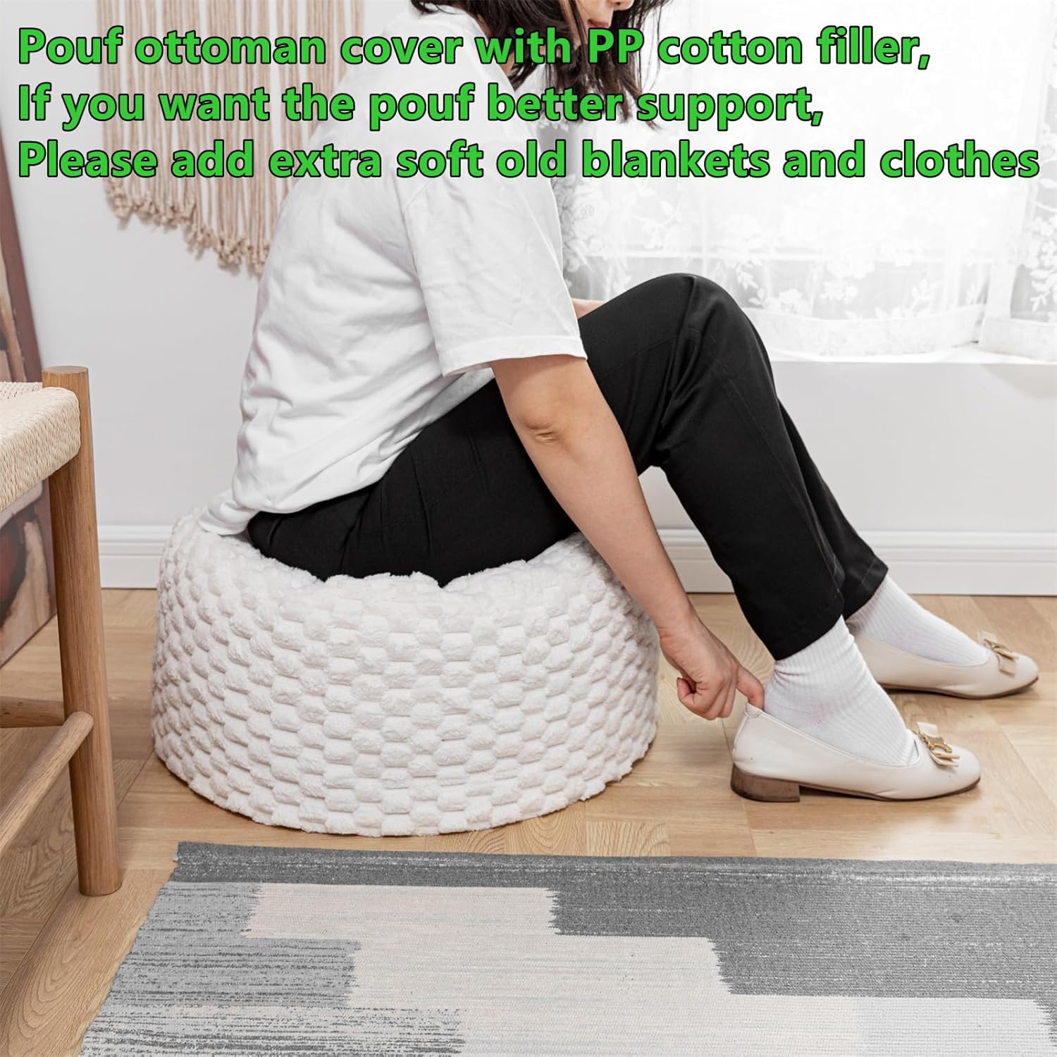Puf otomano redondo de relleno de 20 x 20 x 12 pulgadas, otomano de piel sintética, reposapiés, taburete para debajo del escritorio, ideal para sala