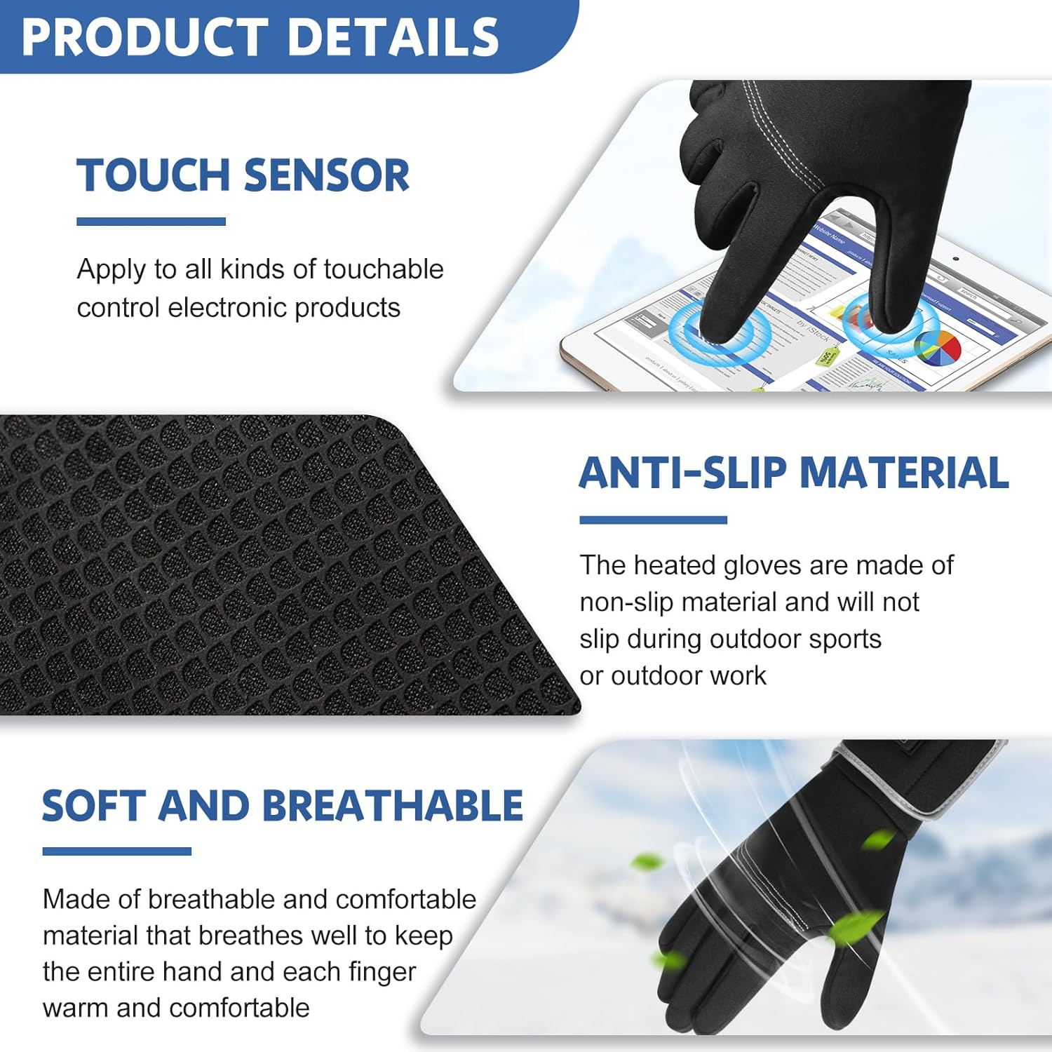 Heated Glove Liners for Men Women,Rechargeable Thin Gloves Hand Warmer with Remaining Power Display for Typing Driving Riding Cycling Hiking Running