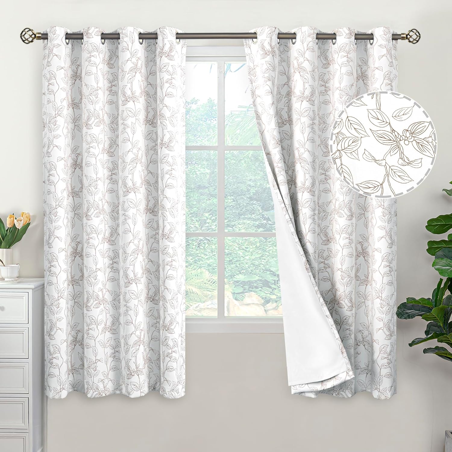BGment Cortinas blancas 100% opacas de 63 pulgadas de largo para sala de estar, aislamiento térmico, insonorización, con ojales, bloqueo de luz