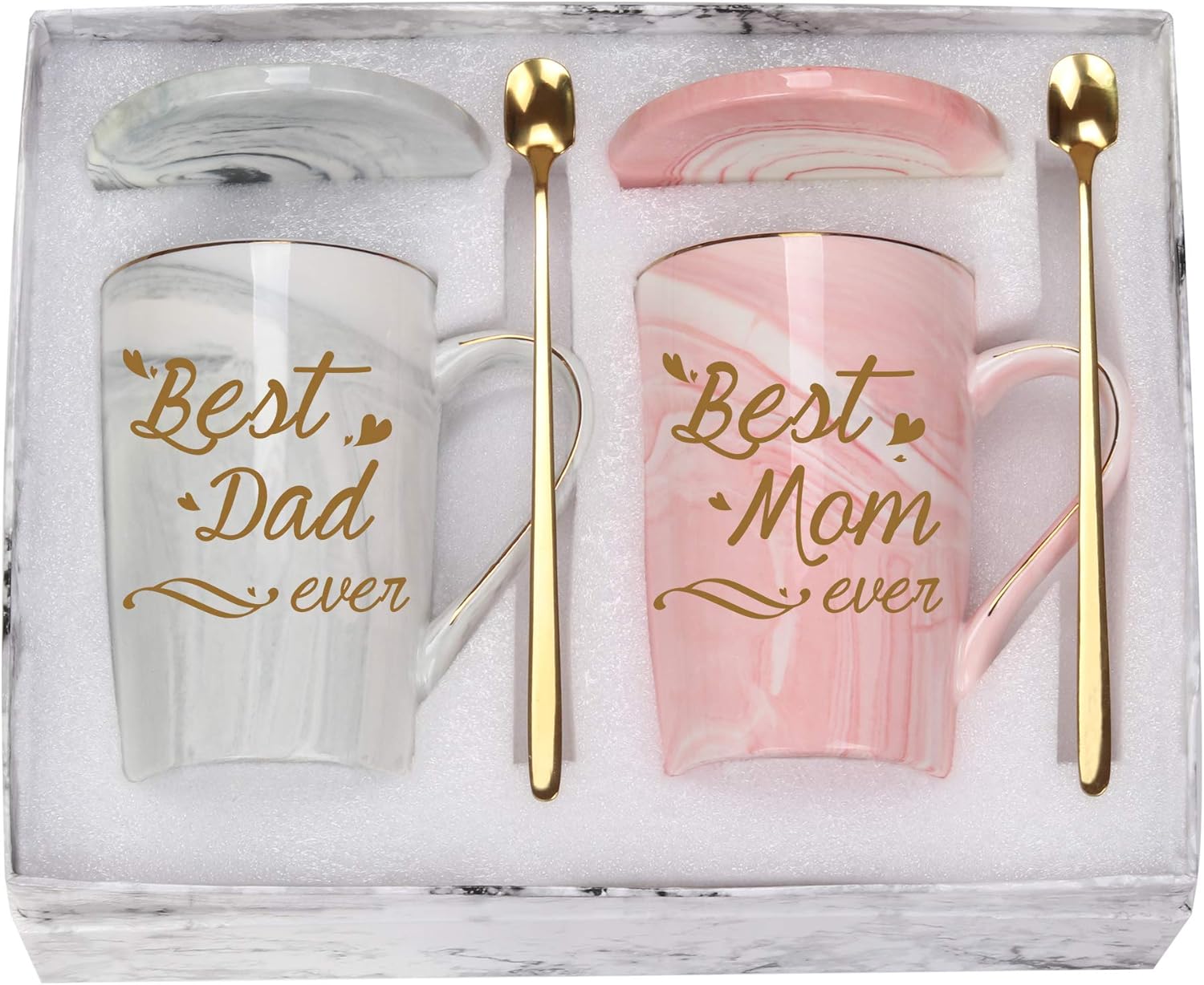 Best Mom and Dad Coffee Mugs Best Dad and Mom Mug Birthday Mother Day Father’s Day Mugs for Mom Dad from Daughter Son New Parent Mug 14 oz Gift Box