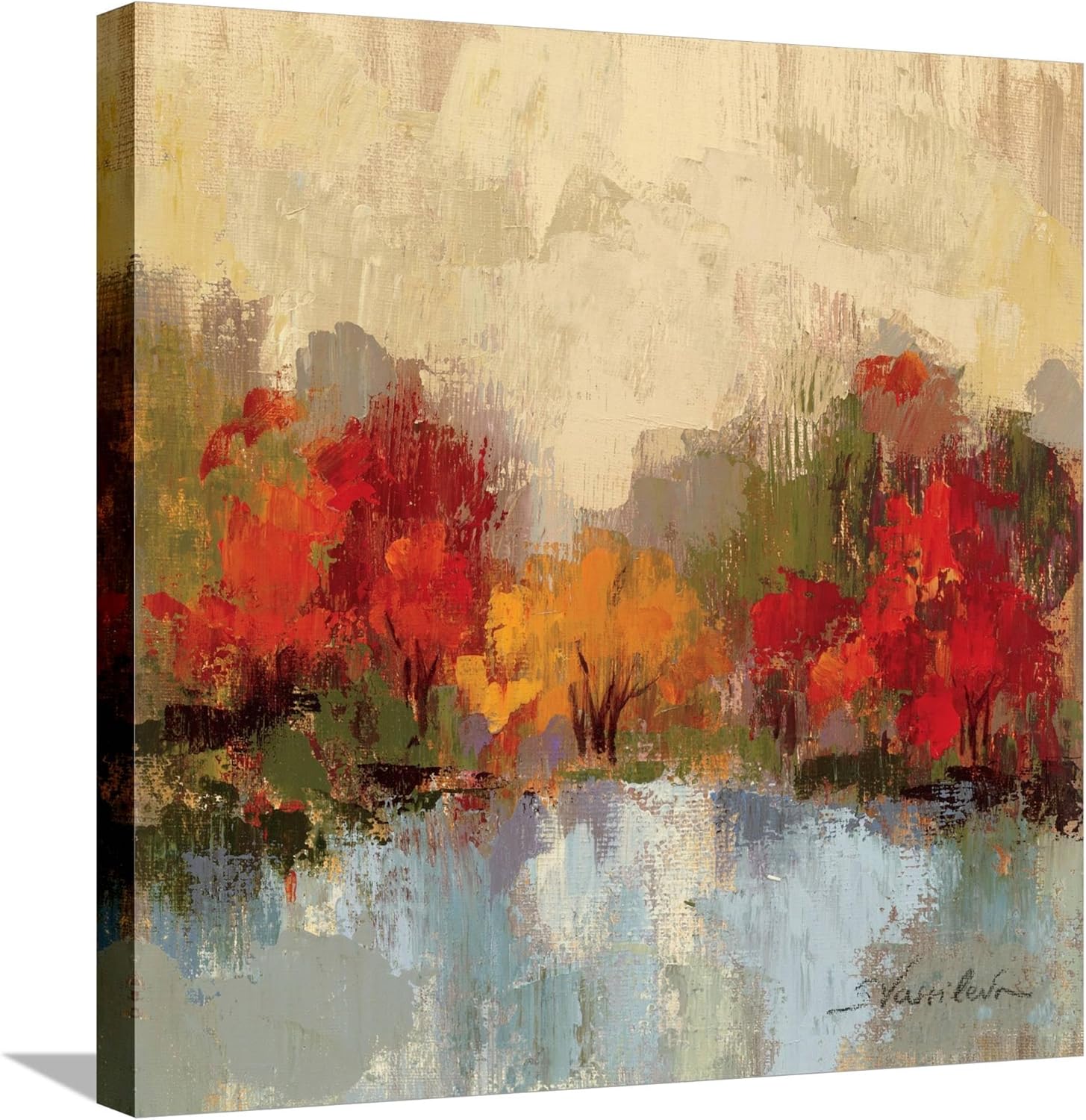 Silvia Vassileva – Lienzo decorativo para pared, diseño de otoño Riverside I, decoración escénica, 24 x 24 pulgadas