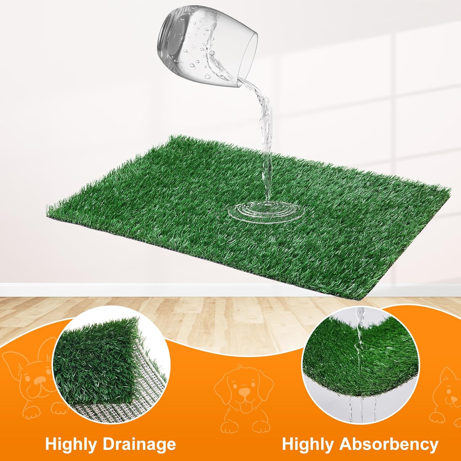 LOOBANI Almohadilla de césped para perros con bandeja grande, orinales para interiores para entrenamiento de apartamentos y patio, con 2 paquetes