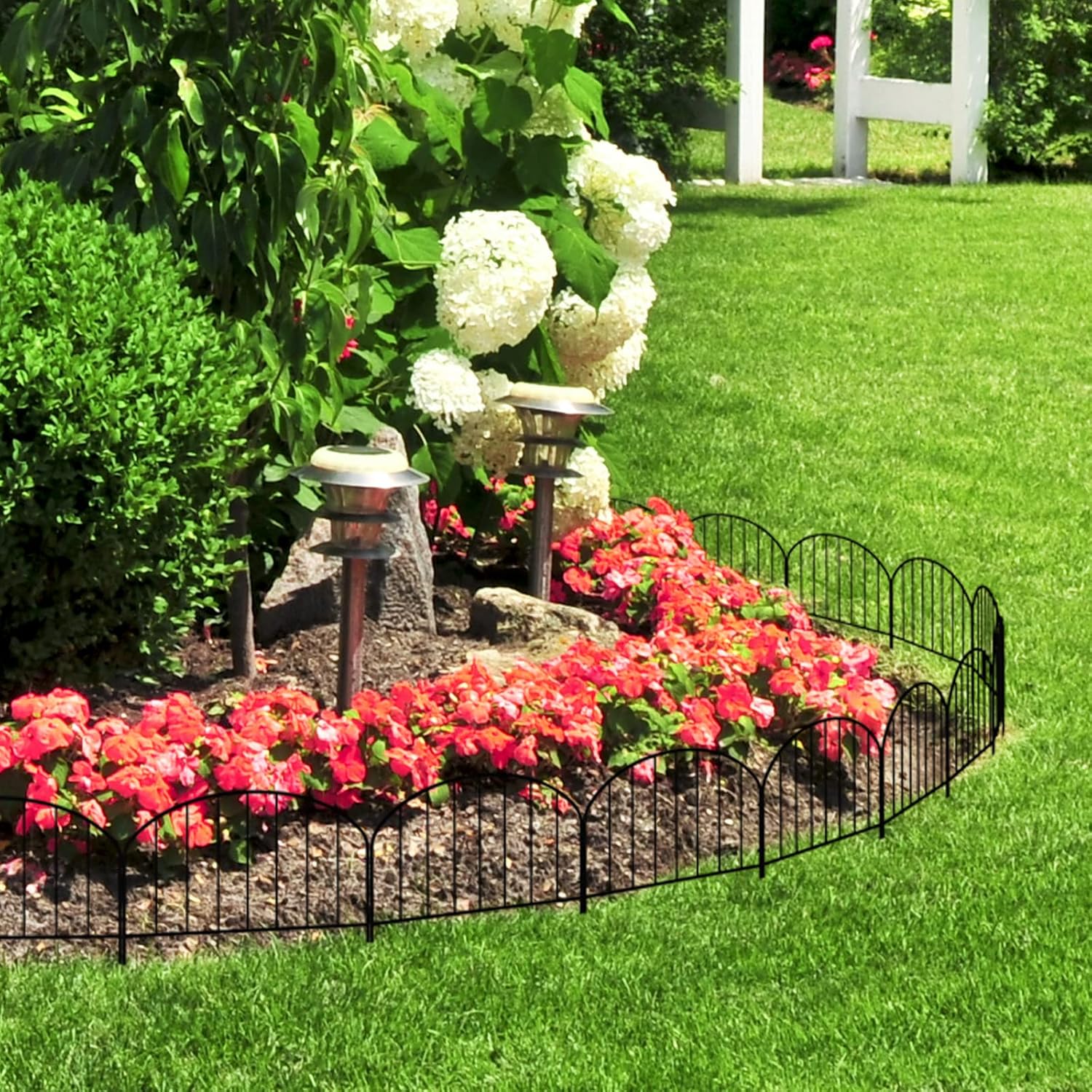 7 paneles de valla de paisaje para patio delantero, valla de jardín pequeña, barrera de animales de 12.4 pulgadas de alto x 9.5 pies de largo, valla