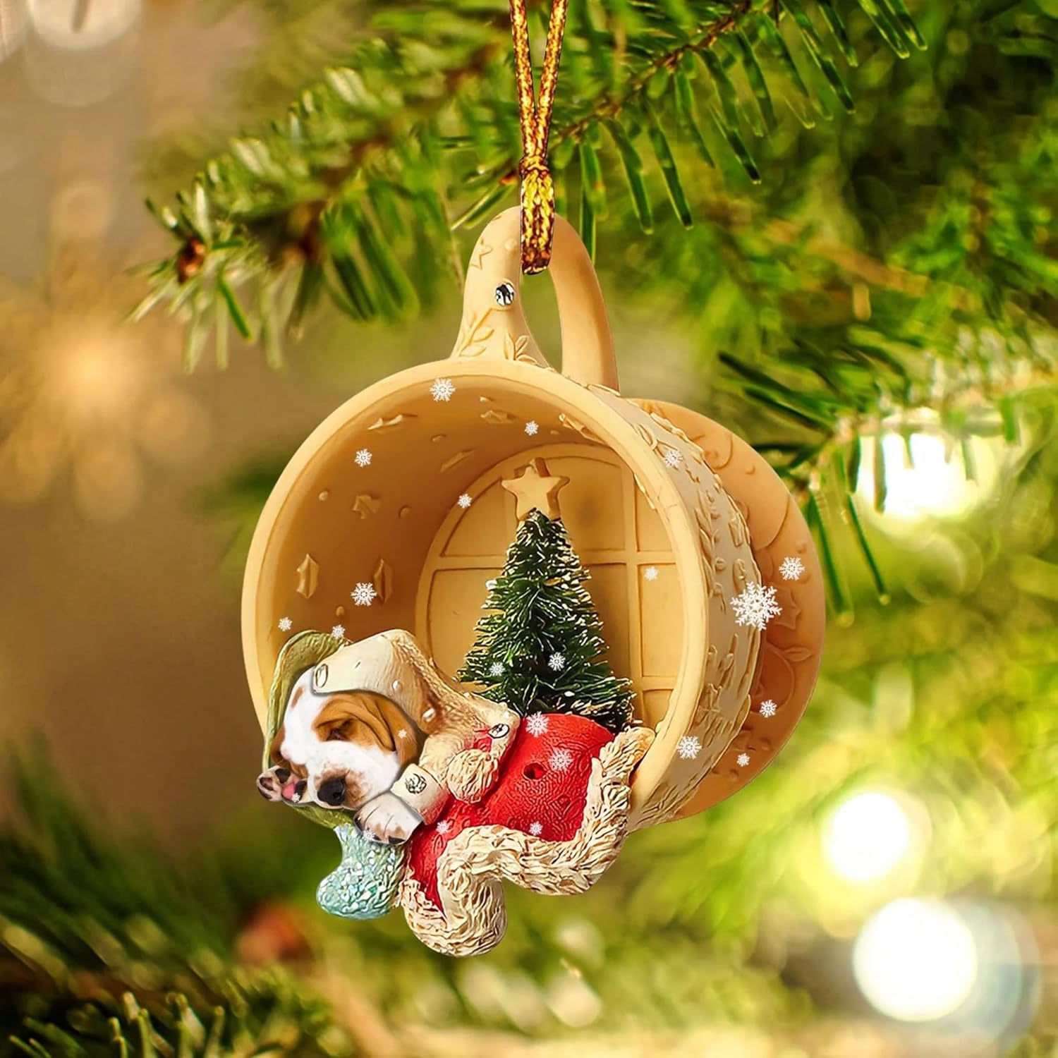Adorno colgante de acrílico para árbol de Navidad, 8 piezas de colgantes de perro salchicha de Navidad no 3D de acrílico lindo perro salchicha con