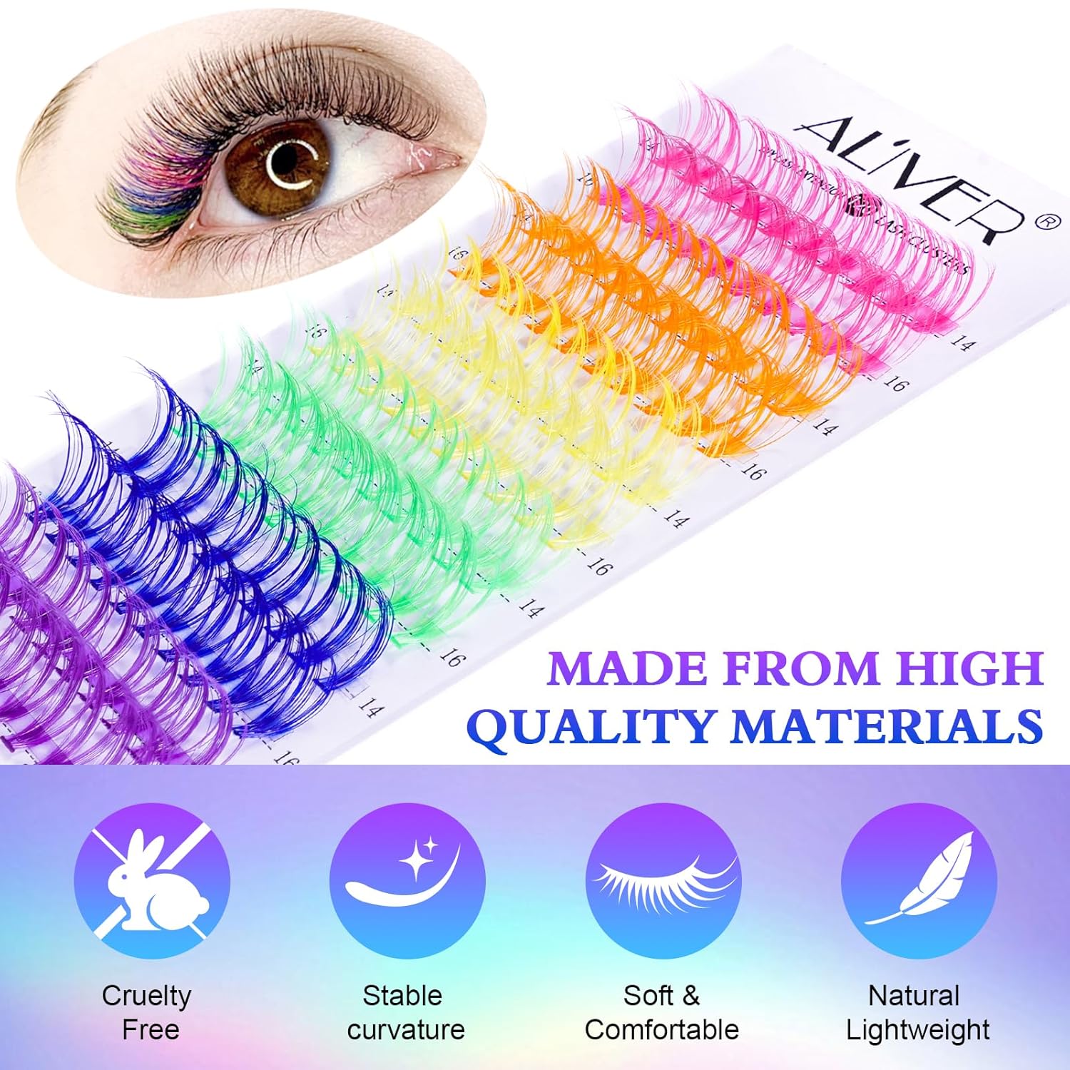 Kit de extensiones de pestañas de colores, 120 racimos de pestañas, herramienta aplicadora de pestañas en racimo, pestañas supersujeta y sella para