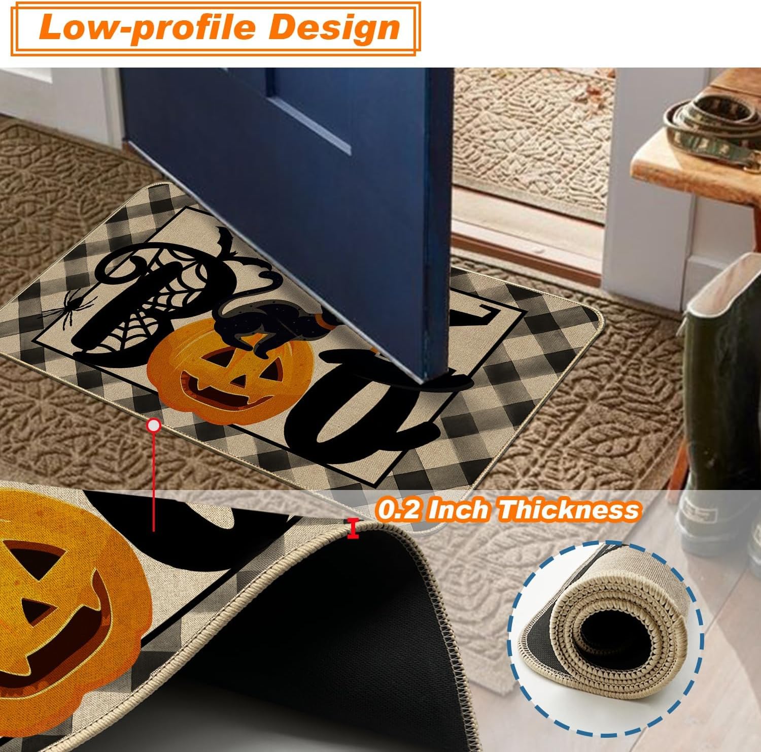 Baccessor Tapete de Halloween para interiores y exteriores, tapete de bienvenida antideslizante para puerta delantera, gato, calabaza, murciélagos,