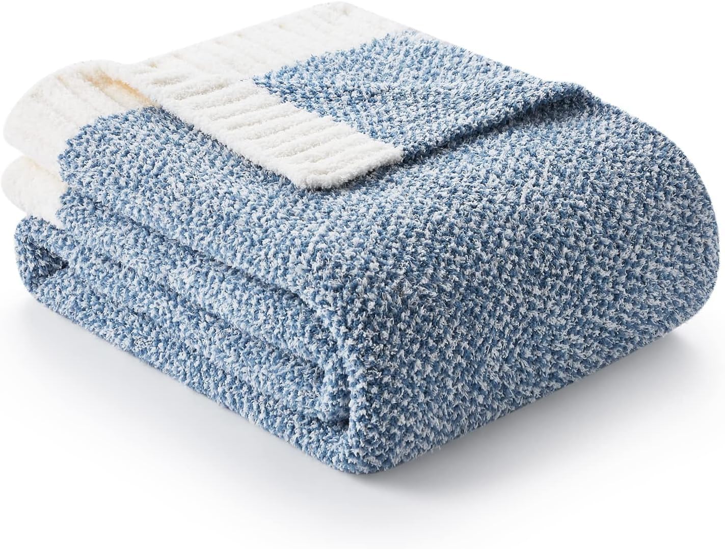 Snuggle Sac Manta de punto azul jaspeado, reversible, de microfibra súper suave, cálida y acogedora, manta ligera para cama, sofá, campamento,