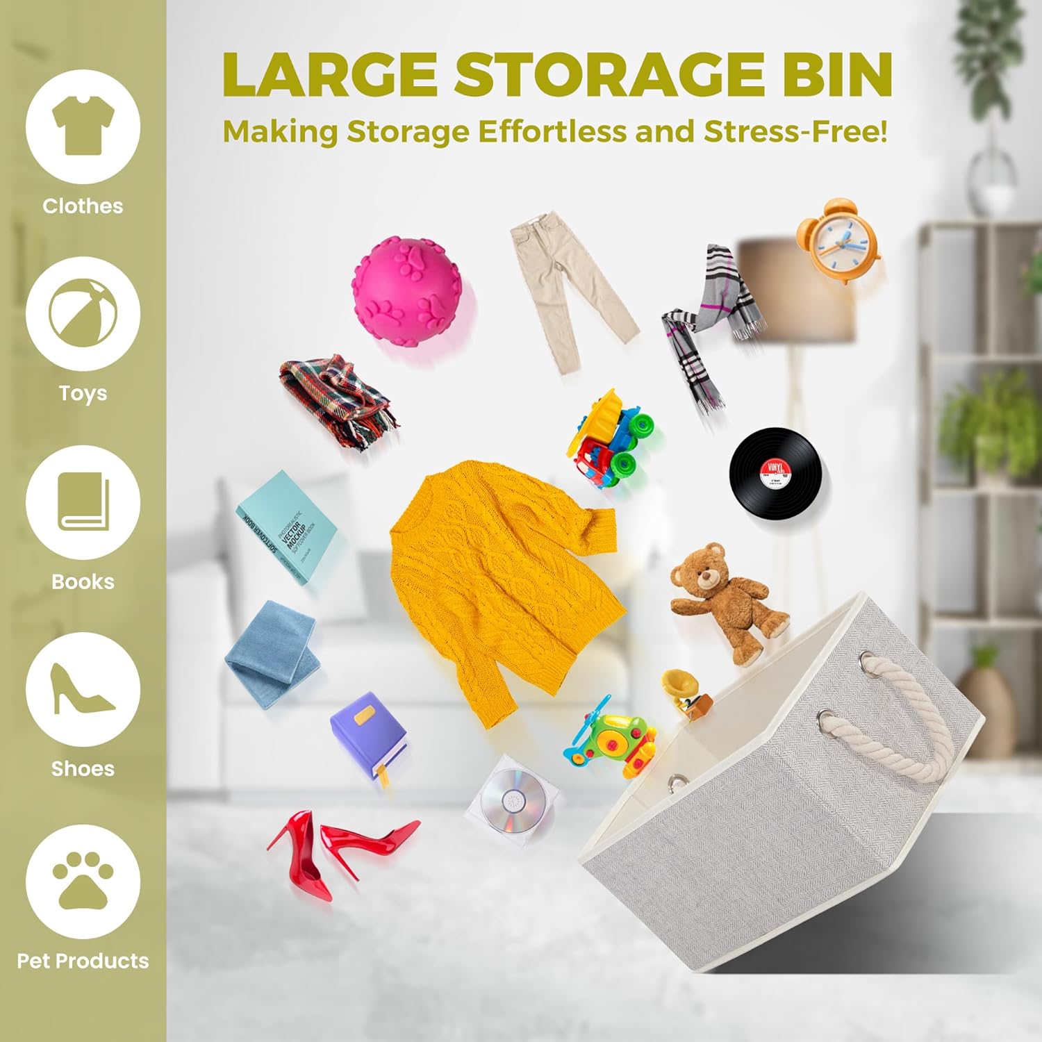 Contenedores de almacenamiento plegables con asas, cestas de almacenamiento decorativas para organizar estantes, cajas de almacenamiento resistentes