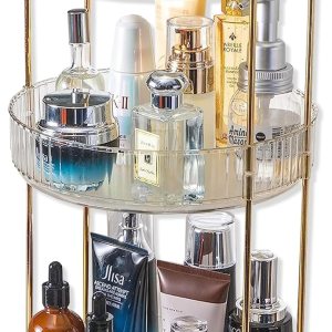 Organizador de maquillaje giratorio de 360, 2 niveles de gran capacidad, organizadores de maquillaje y almacenamiento, organizadores de tocador de Organizador de maquillaje giratorio de 360, 2 niveles de gran capacidad, organizadores de maquillaje y almacenamiento, organizadores de tocador de