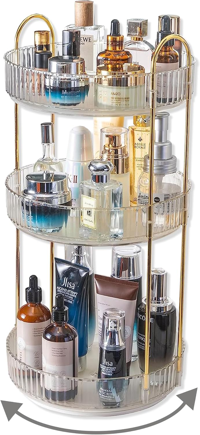 Organizador de maquillaje giratorio de 360, 2 niveles de gran capacidad, organizadores de maquillaje y almacenamiento, organizadores de tocador de