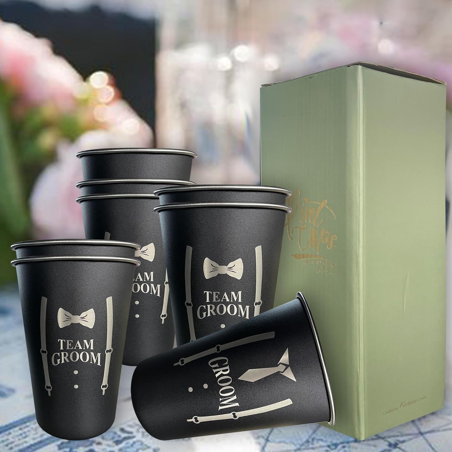Juego de 8 vasos de acero inoxidable para padrinos de boda para despedida de soltero (novio del equipo)