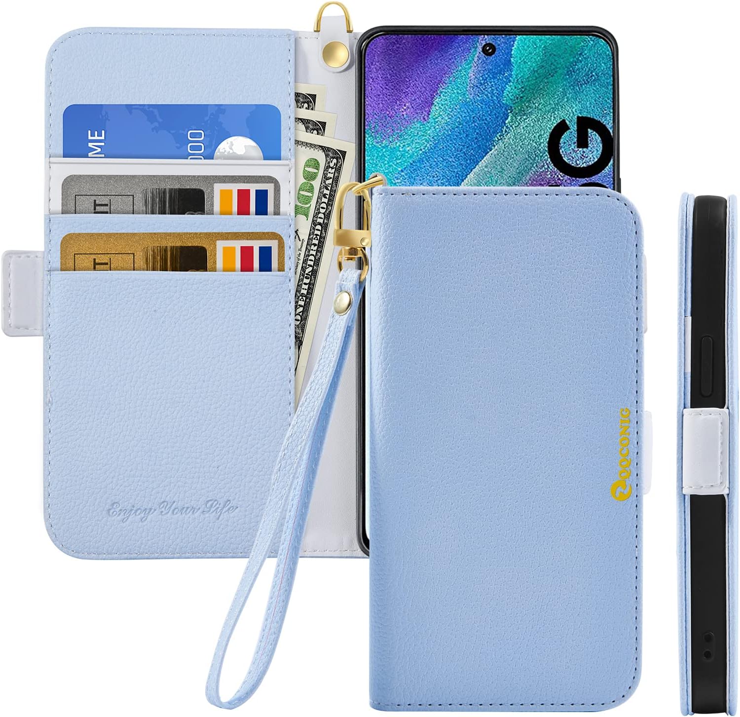 Funda para Galaxy S21 FE 5G de 6.4 pulgadas, funda tipo cartera de piel sintética, funda tipo cartera con tapa para libro a prueba de golpes, TPU de