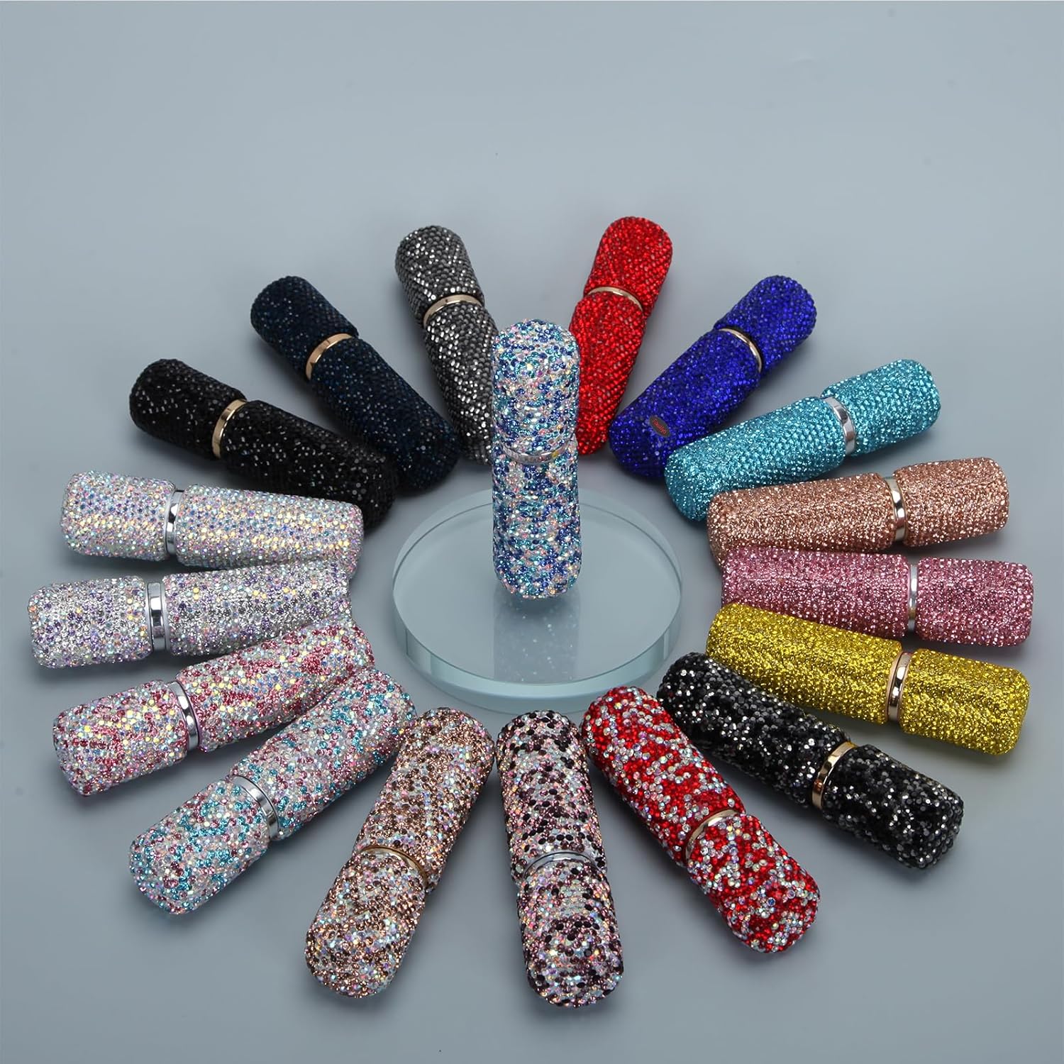Fawziya Botellas de spray cosméticas recargables Bling Rhinestone 0,4 oz botella de perfume de vidrio mediana -AB Black