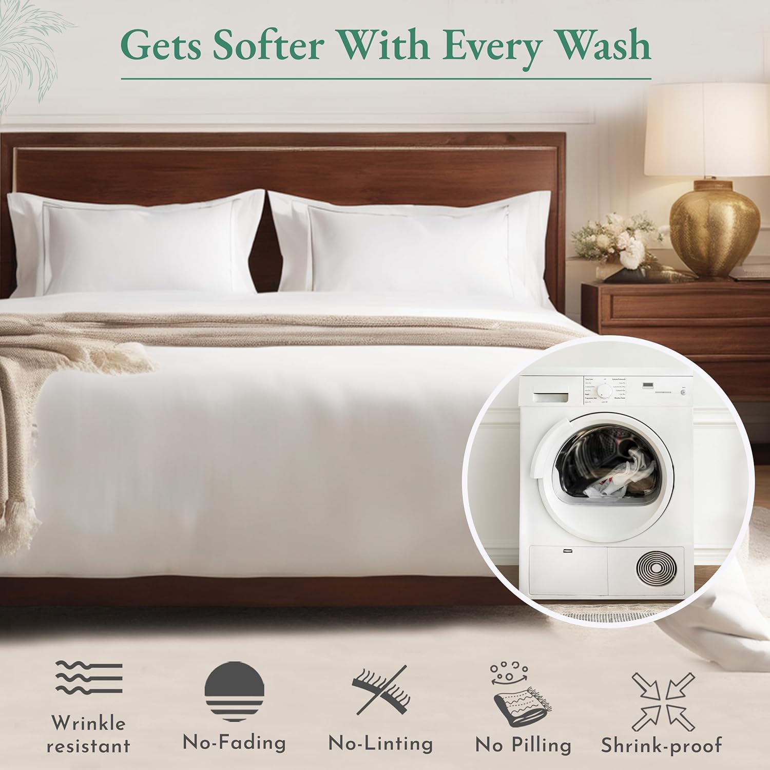 California Design Den Sábanas de satén de 600 hilos, tamaño King, color blanco puro, juego de ropa de cama suave de 6 piezas, 100% algodón puro de