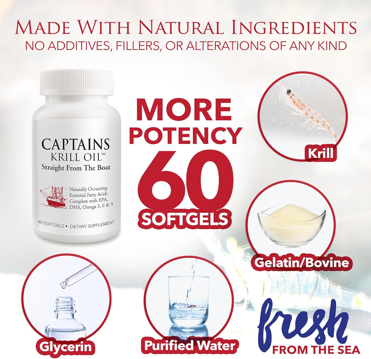 Captains Pure – Cápsulas blandas de aceite de krill antártico  Omega 3 EPA, DHA con astaxantina y fosfolípidos, sin aditivos ni productos químicos,