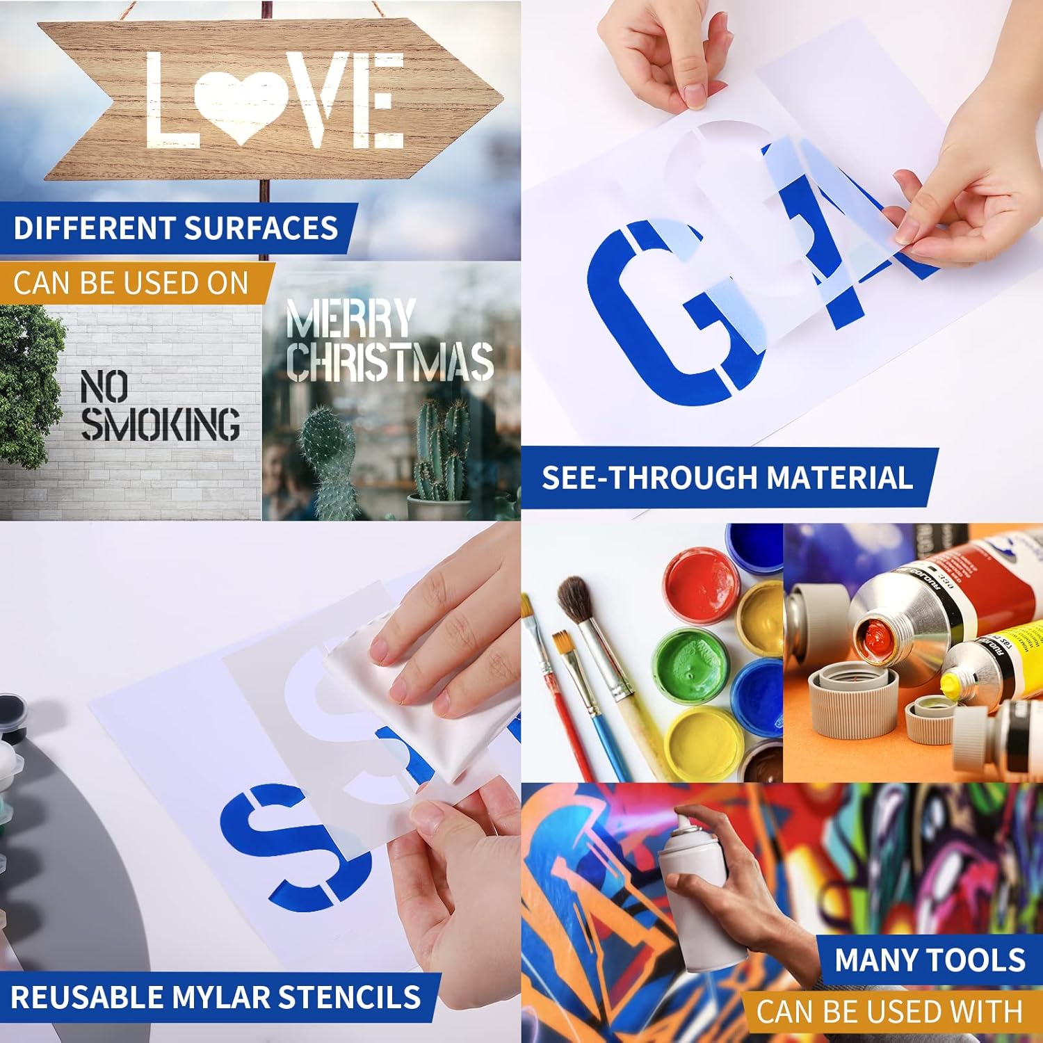 Plantillas de letras para pintar reutilizables plantillas pequeñas de plástico para pintura en aerosol de 2 pulgadas para madera, pared, 64 unidades