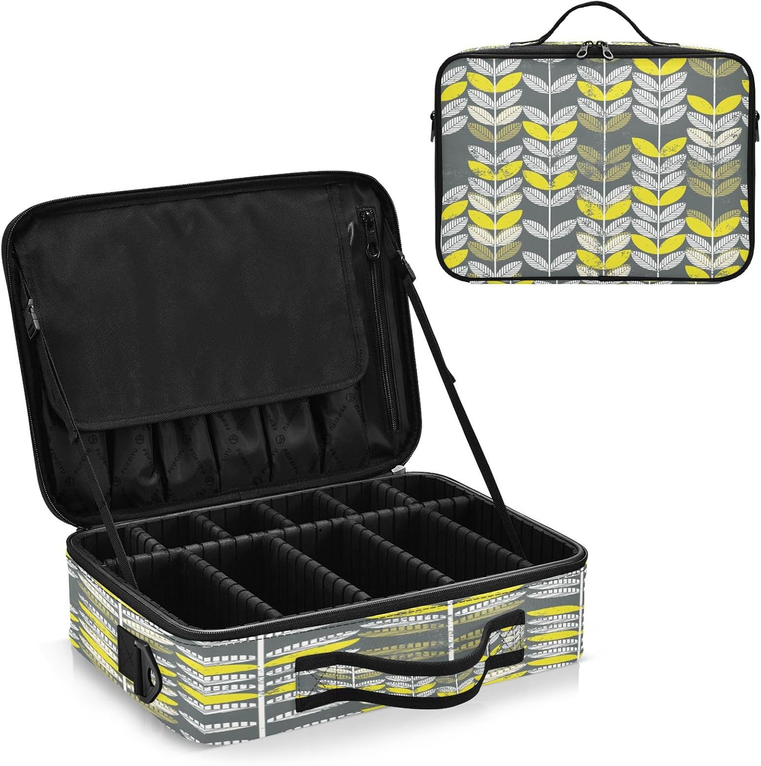 Bolsa de almacenamiento de cosméticos de hojas verdes retro, bolsa de aseo personal con compartimentos, bolsa de maquillaje de gran capacidad,
