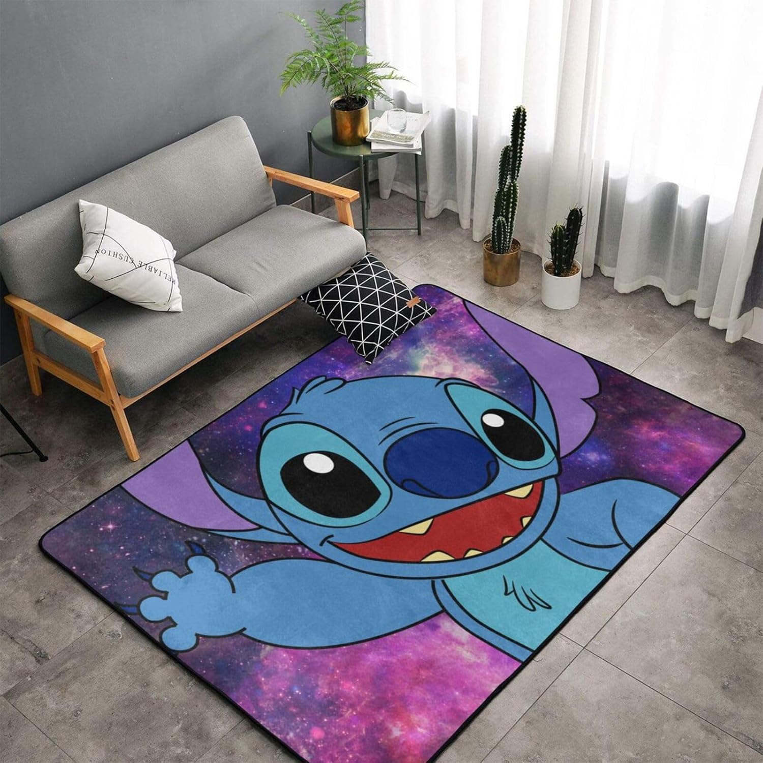 Alfombra de área de anime de dibujos animados de pequeño monstruo azul, para yoga, sofá, puerta de suelo, para adolescentes, niños y adultos,