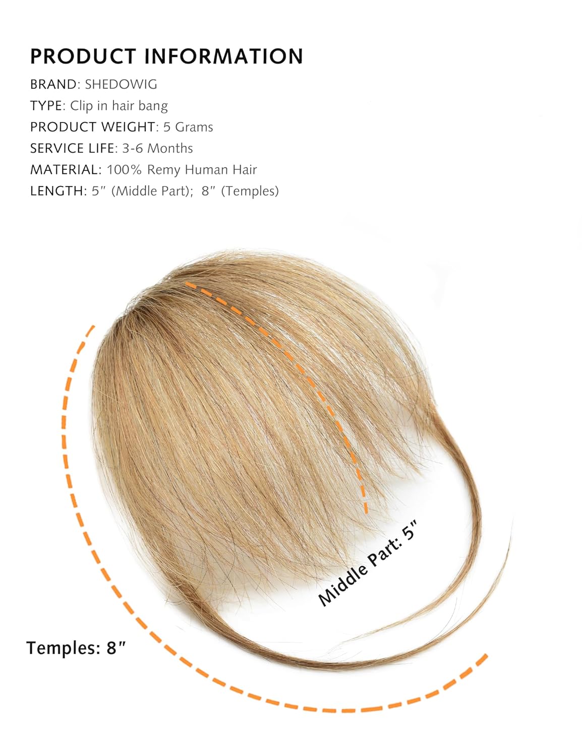 SHEDOWIG Flequillo de cabello con clip, extensiones de cabello humano, clip plano en flequillo, fleco con sienes frontales, clip para el cabello
