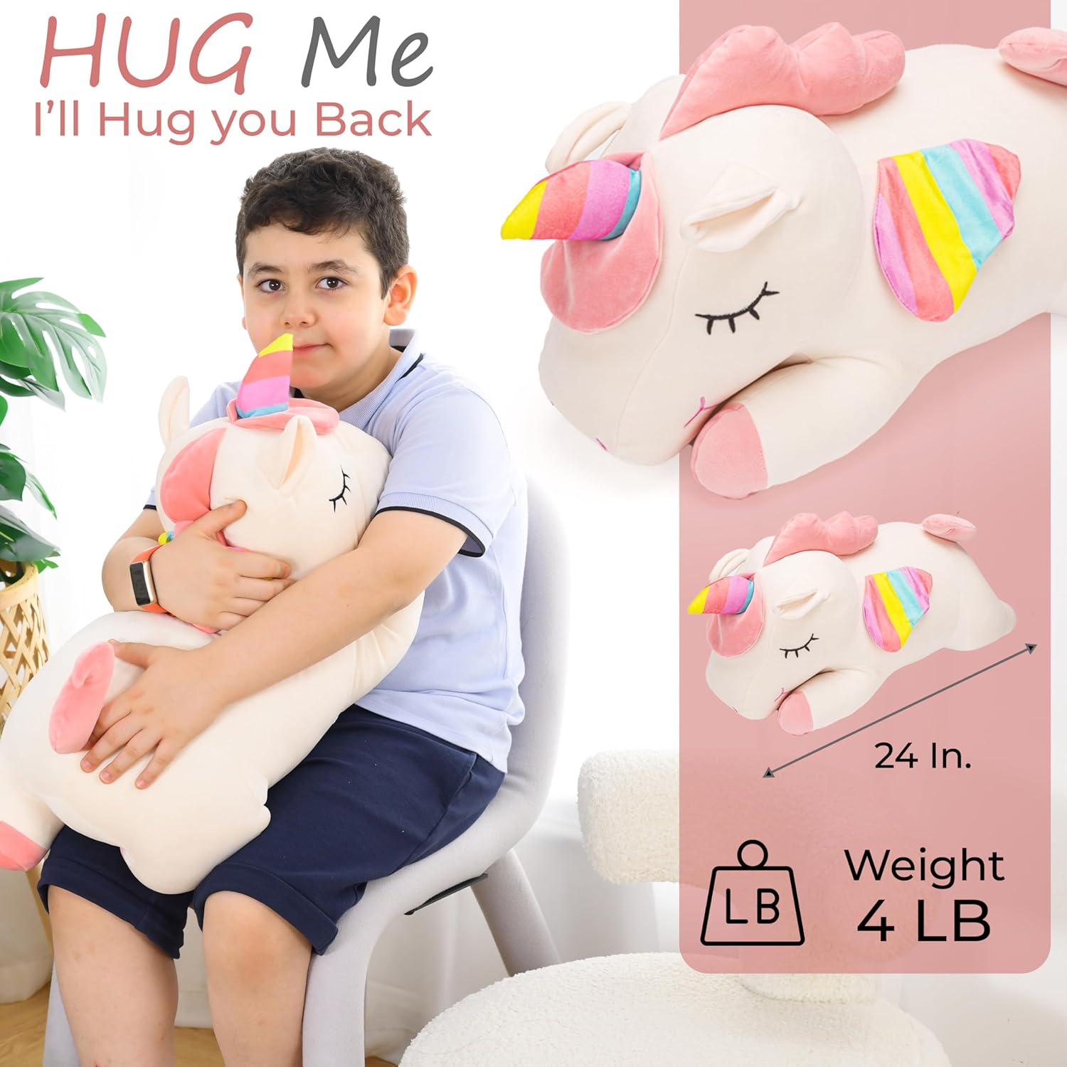 ZYSMALAT Animales de peluche con peso, 4 libras de peluche de dinosaurio con peso, peluche de unicornio, peluche de perezoso, animales de peluche