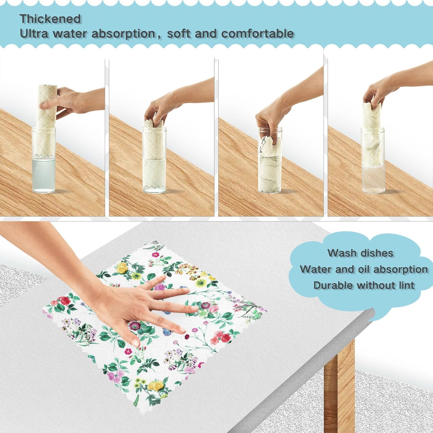 FRODOTGV Leaves Wild Flower Quality Decorative Kitchen Microfiber Towels Quick Dry 6 Pack Microfiber Drying Towels for Car Detailing for Countertop