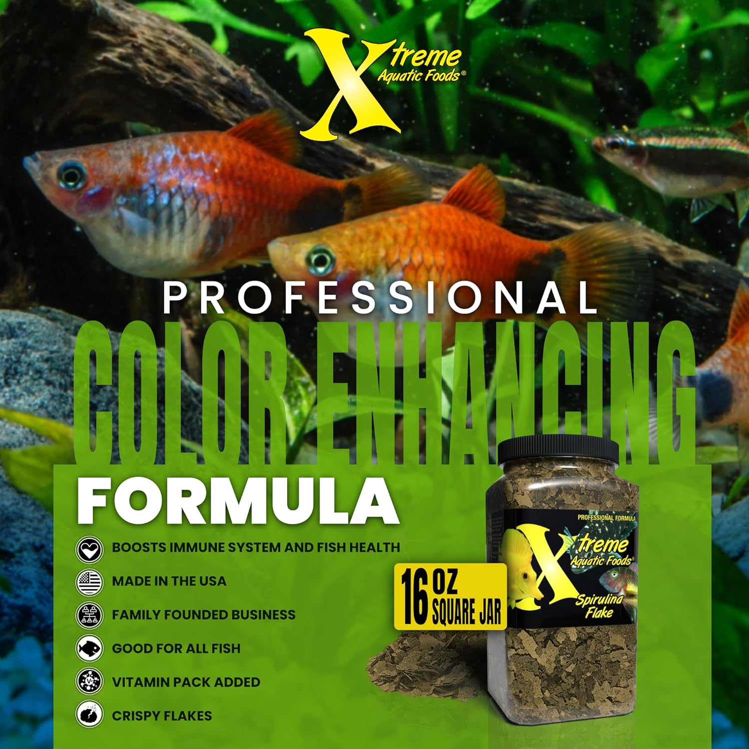 Xtreme Spirulina Crave – Alimento en escamas para peces tropicales, copos ultra frescos de primera calidad con ingredientes naturales, dieta