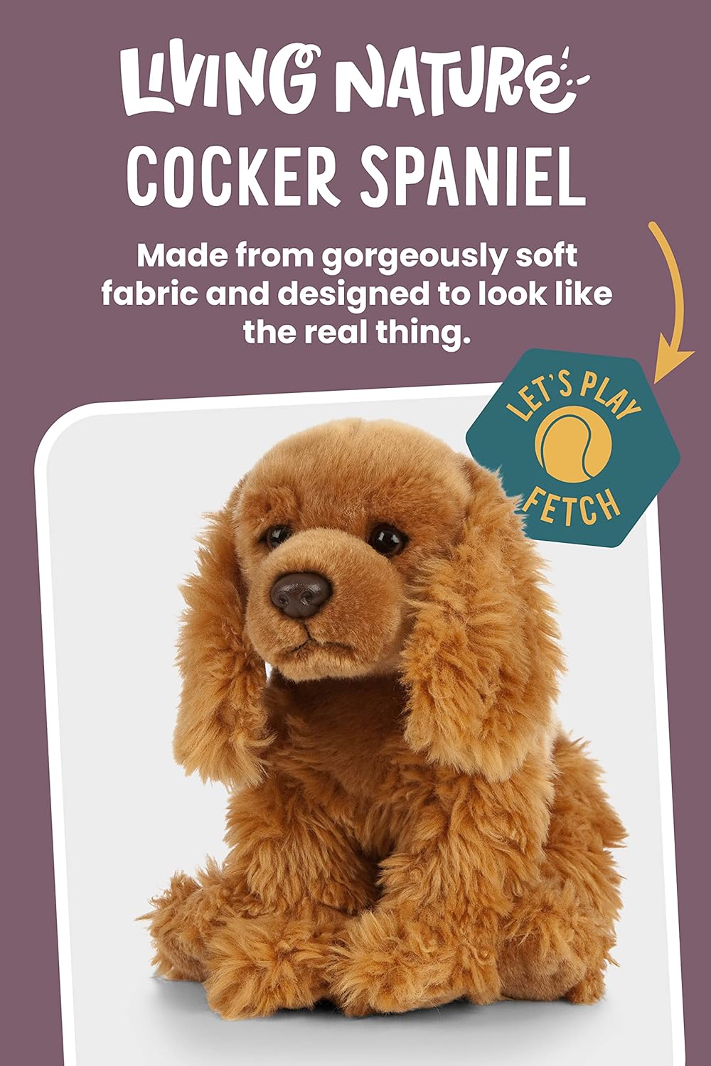 Living Nature Cocker Spaniel – Animal de peluche  Animal de perro esponjoso  Regalo de juguete suave para niños  9 pulgadas