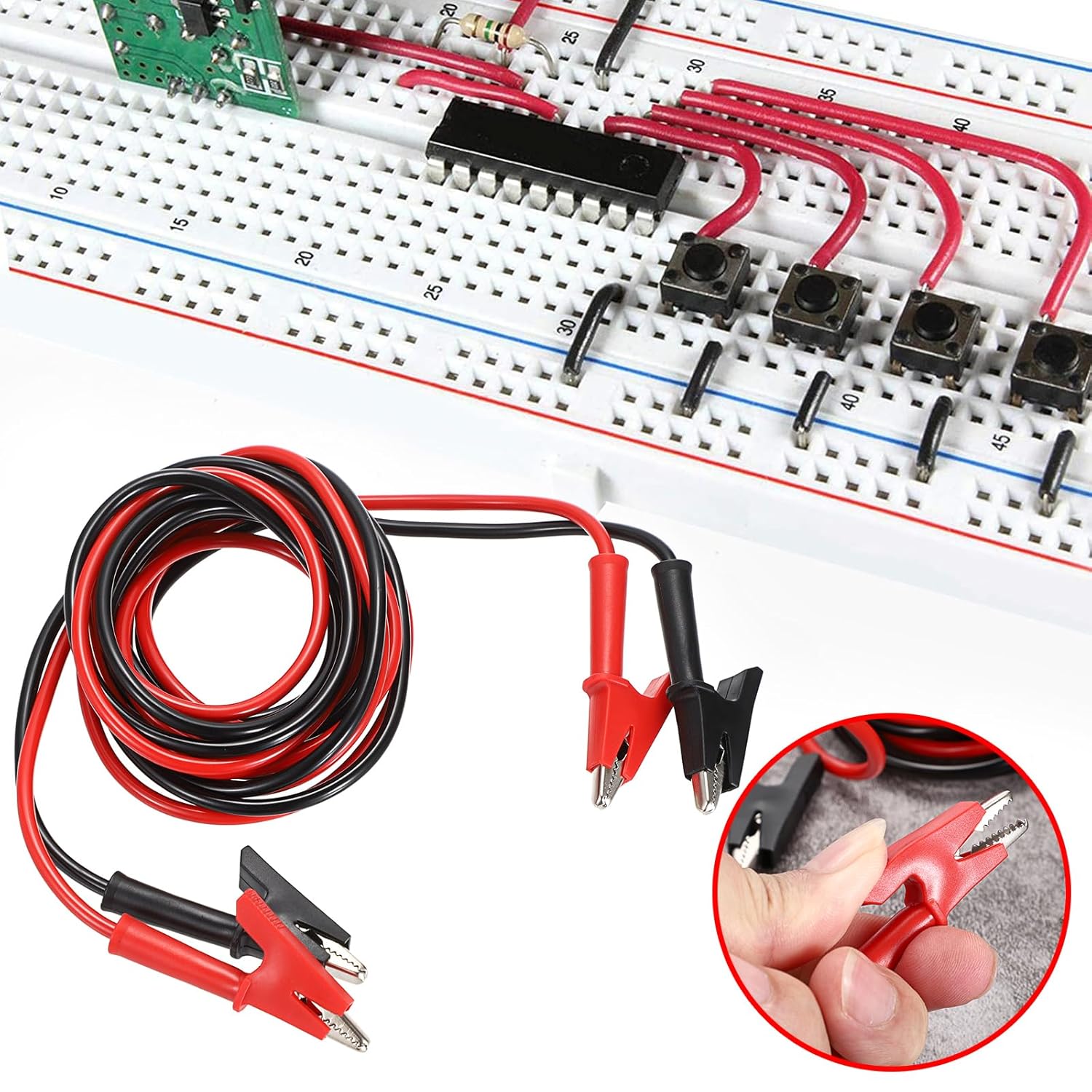 Sumnacon Clips de cocodrilo de doble extremo, cable de cable de prueba de 15 A con clips aisladores, 2 cables flexibles de prueba de 6.6 pies6.6 ft