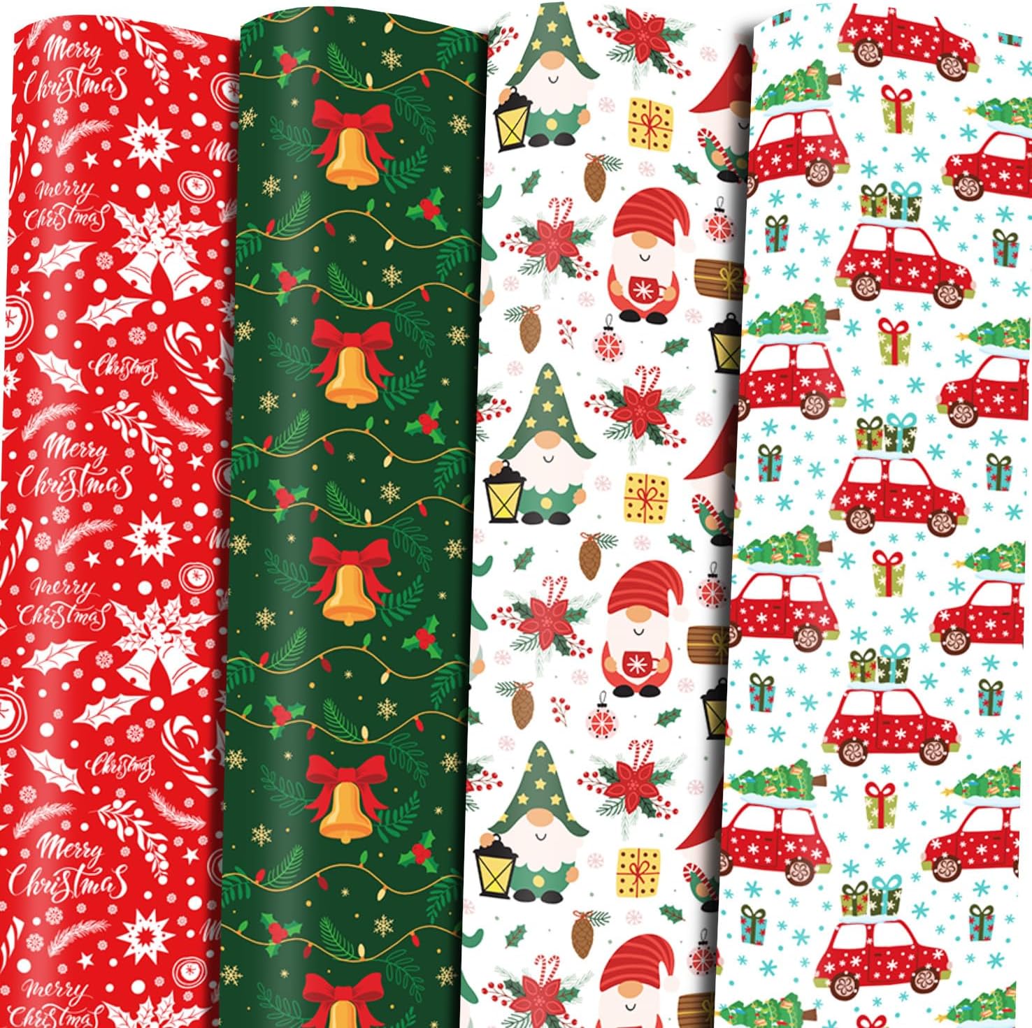 RiukRaiu Papel de regalo de Navidad para niños, hombres y mujeres. Diseño de Navidad, envoltura de regalo que contiene árbol, automóvil, copo de