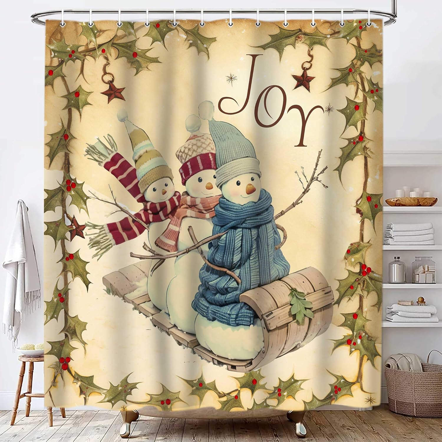 Cortina de ducha de muñecos de nieve de Navidad, bonita cortina de muñeco de nieve, decoración de baño, accesorios de decoración de baño, tela