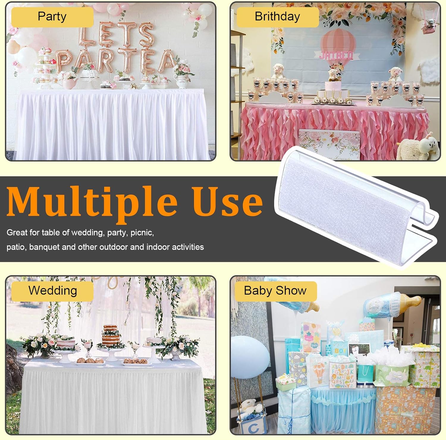 30 clips para zócalo de mesa, clips para mantel para borde de mesa de 34 a 1 pulgada con gancho y bucle, ideal para eventos en interiores y